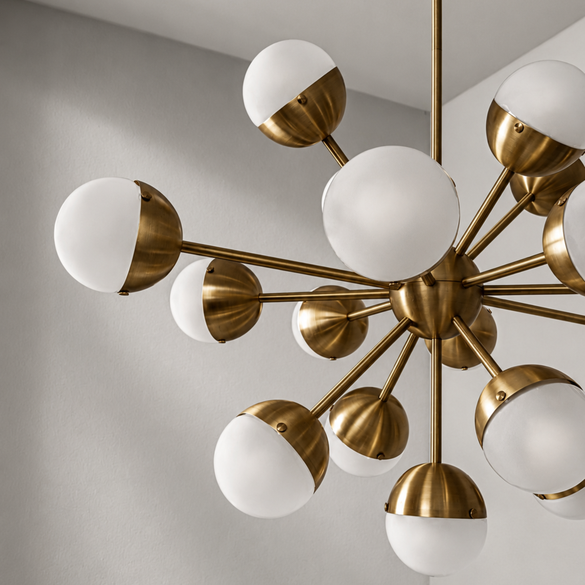 Schwung Molecule Spark Oval 17 Light Chandelier - Frosted Glass