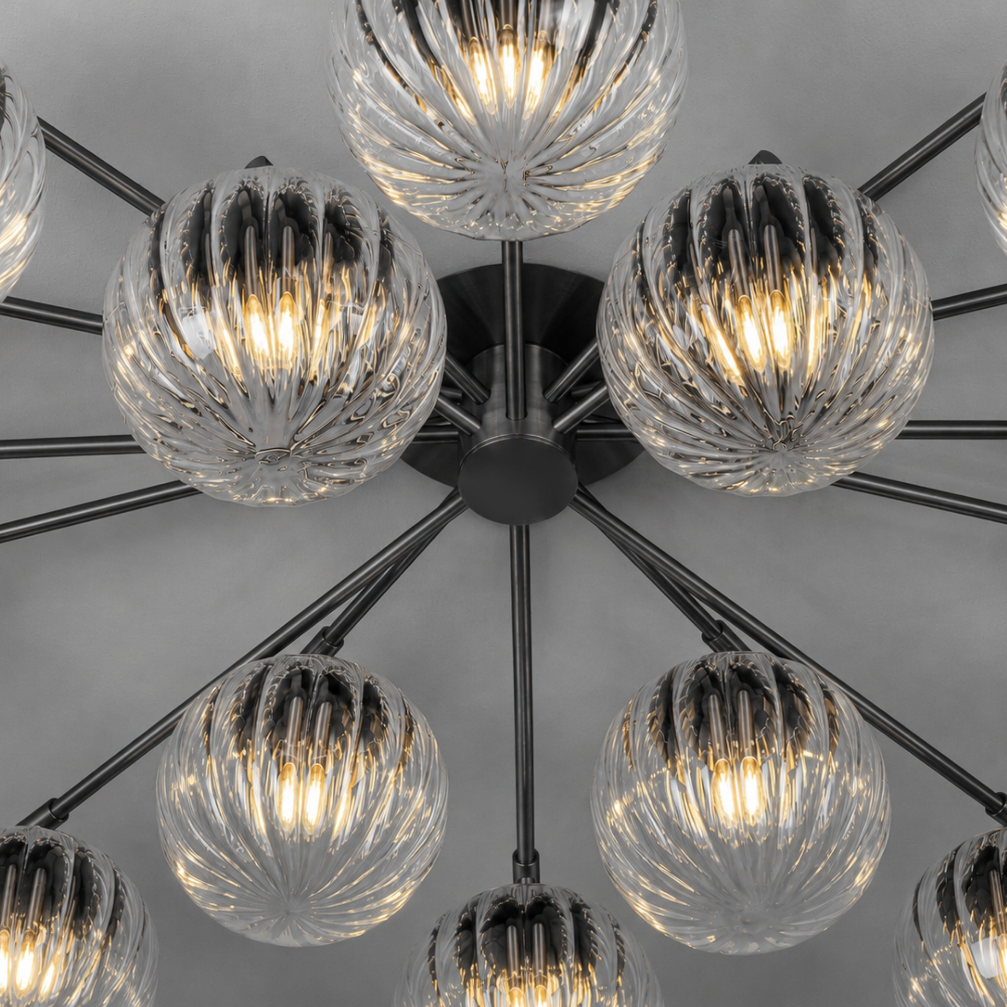 Schwung Orion Oval 16 Light Chandelier/Flush - Dries Ribbon Glass