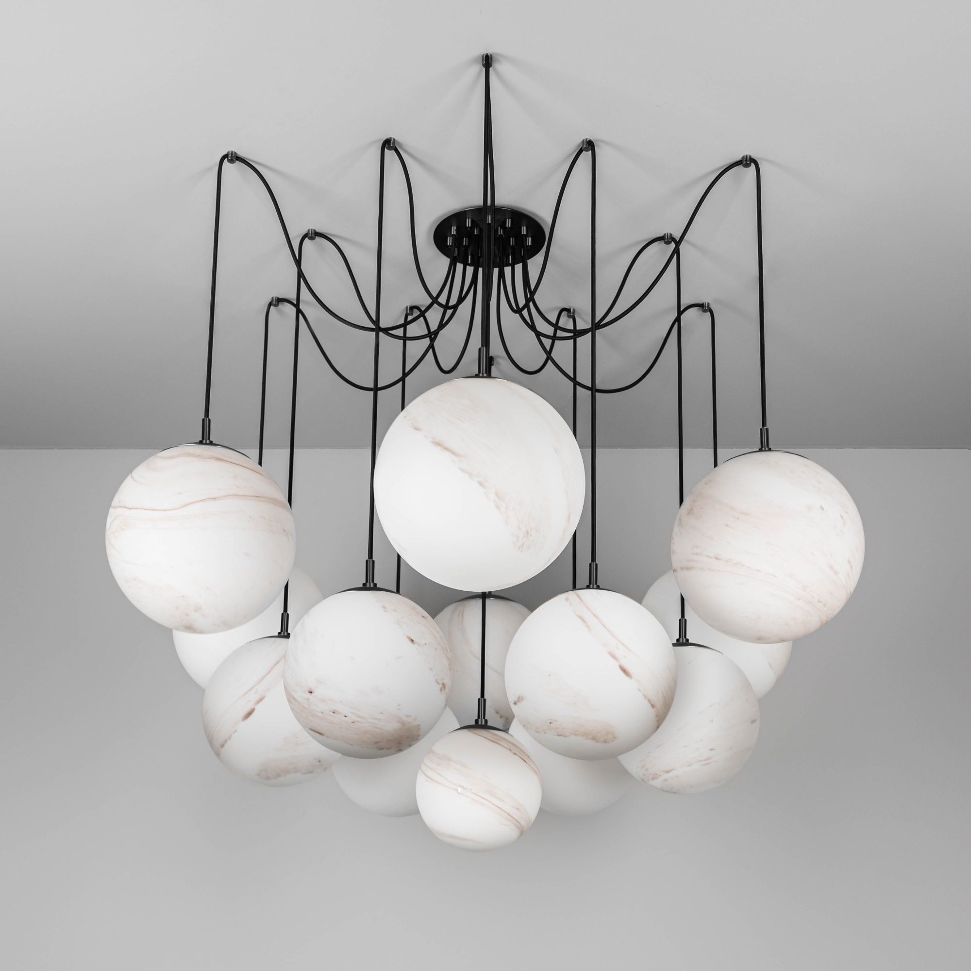 Schwung Spider 13 Light Chandelier - Marble Glass