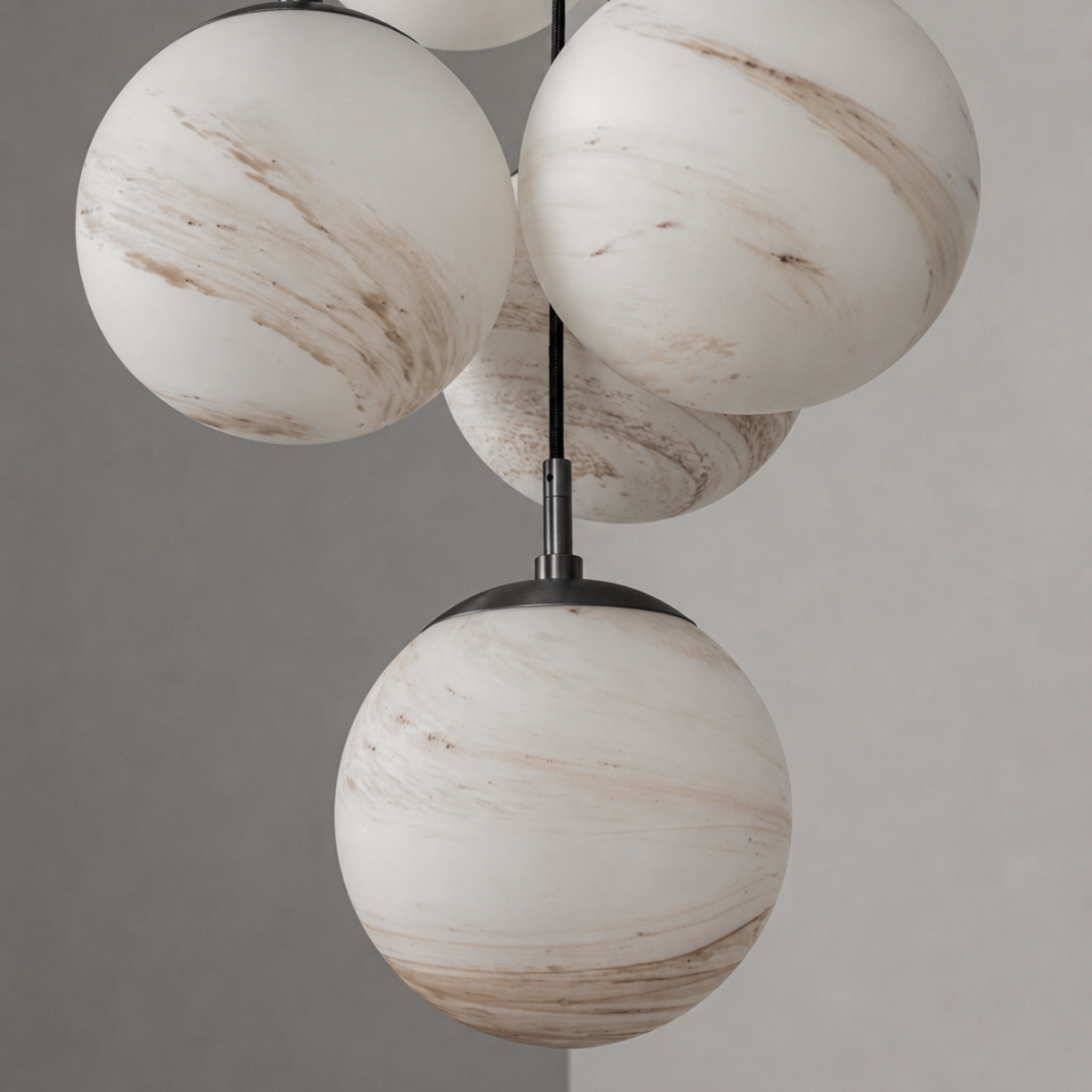 Schwung Globe Cluster 10 Light Chandelier - Marble Glass