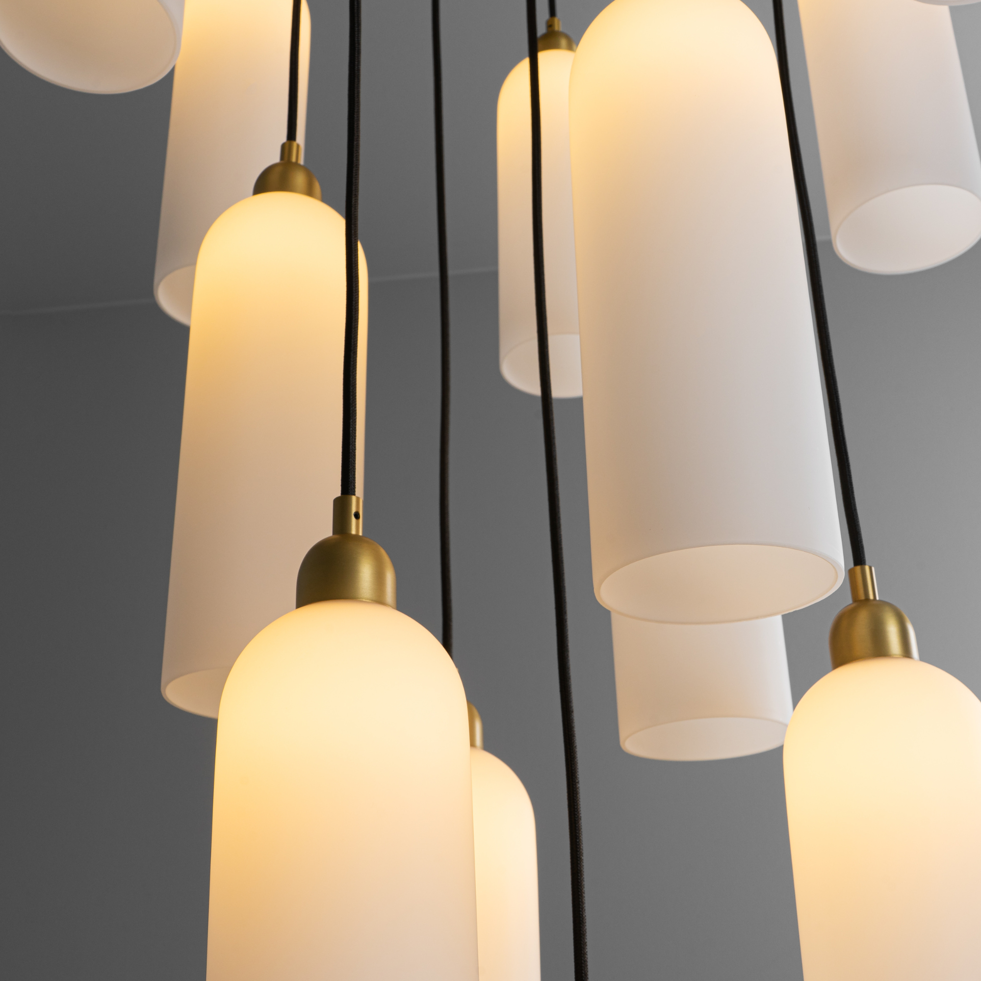 Schwung Odyssey Cluster 13 Light Chandelier - Opal Mat Glass