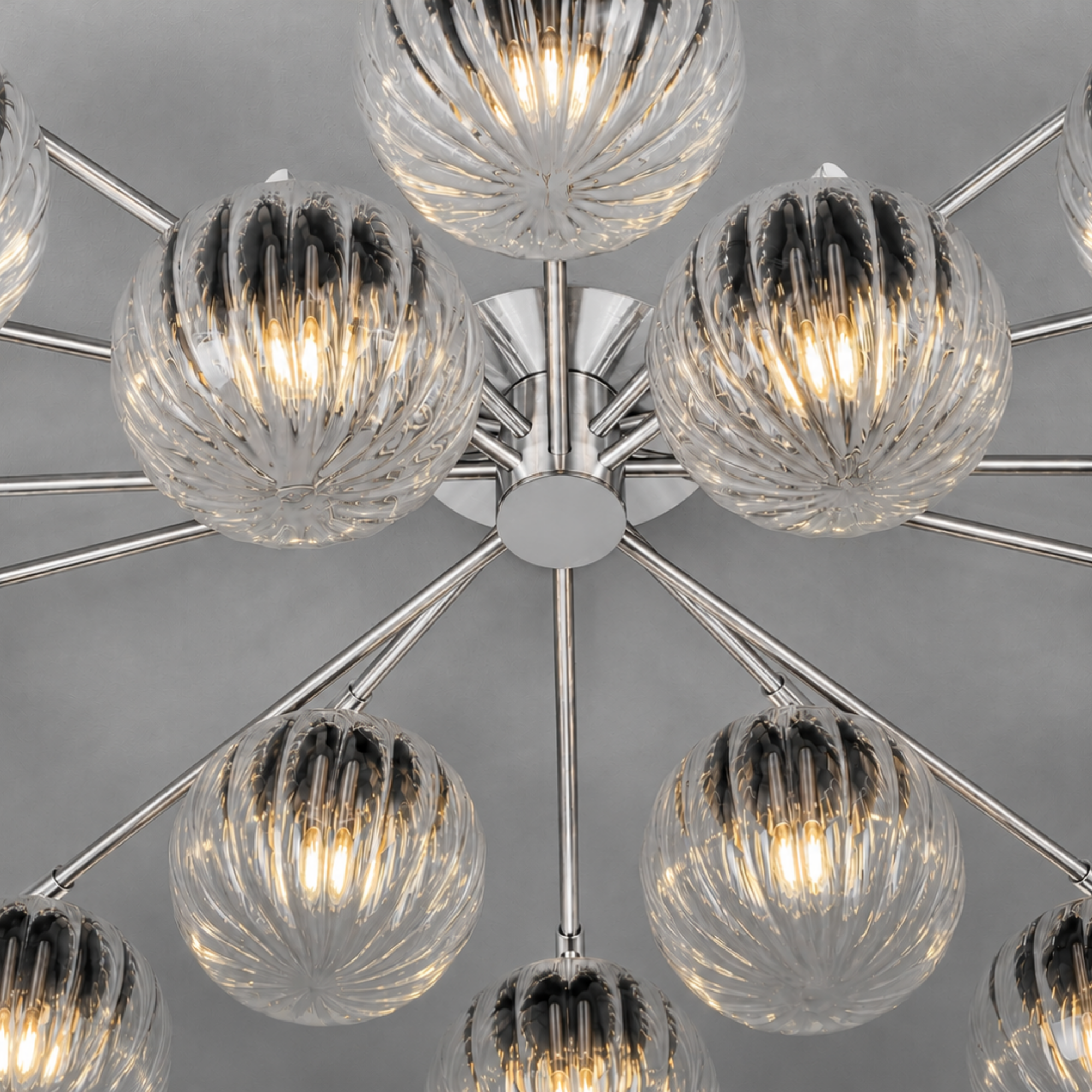 Schwung Orion Oval 16 Light Chandelier/Flush - Dries Ribbon Glass