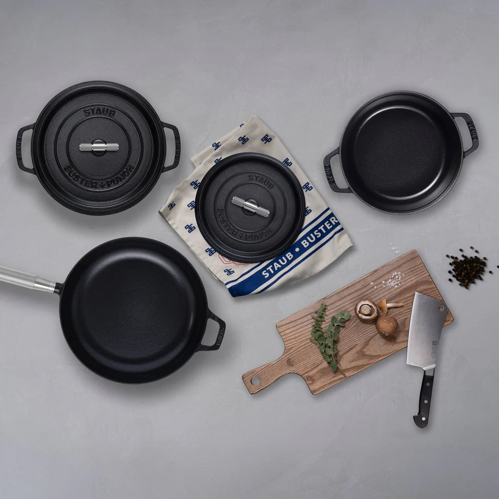 Buster + Punch Black 24cm Staub Cocotte - Cross Knurl