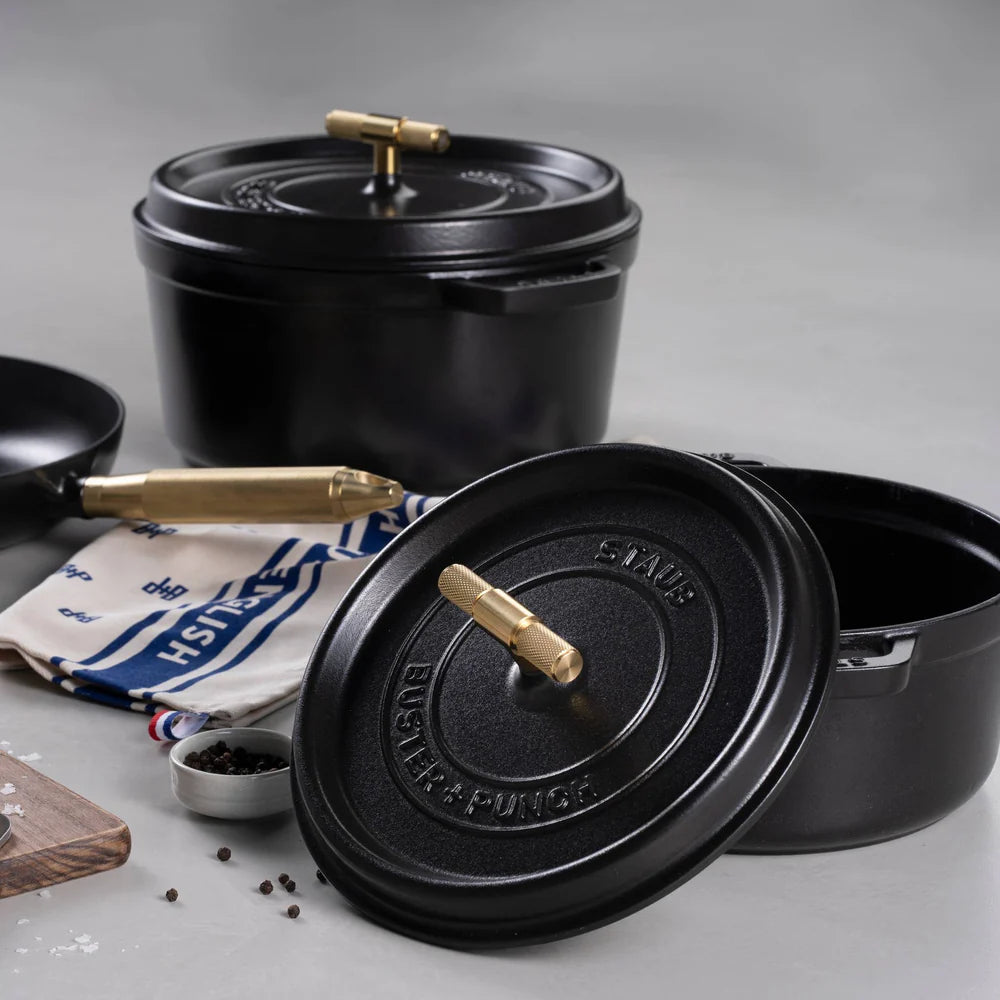 Buster + Punch Black 24cm Staub Cocotte - Cross Knurl