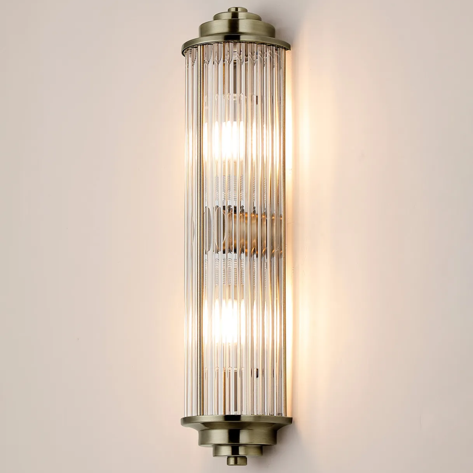 Fabula Wedgewood 2 Light Glass Rod Wall Light G9 IP44 - Antique Brass