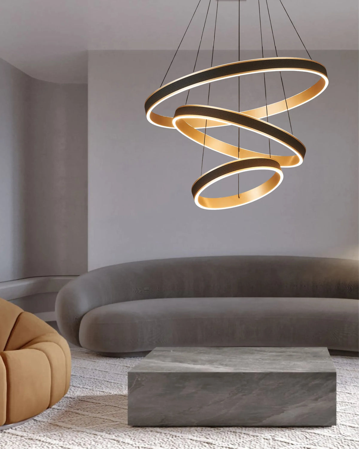 Fabula Alina 3 Tier LED Pendant Light – 40/59/80 cm – Black & Brushed Gold