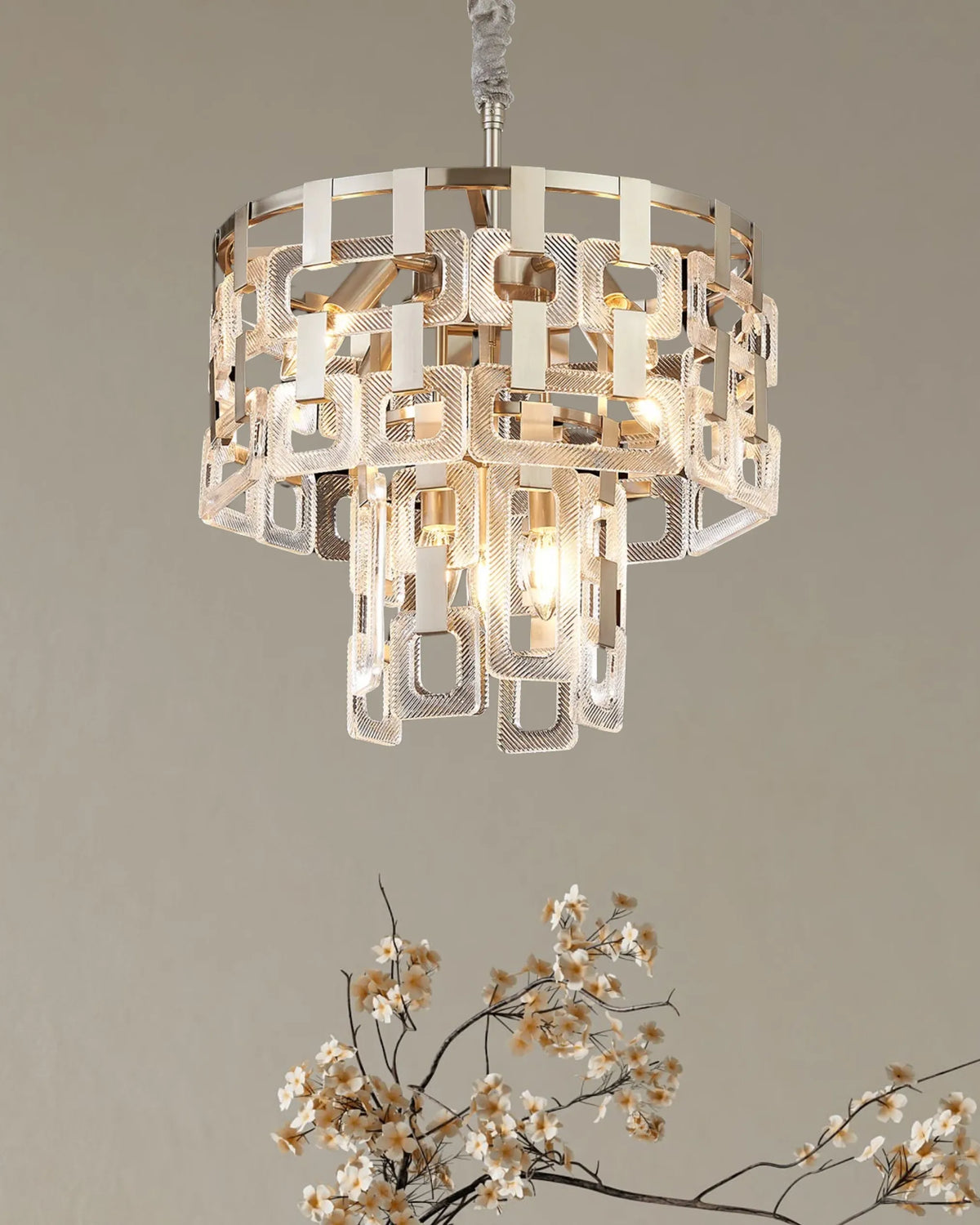Fabula Ashby 2 Tier Round Pendant Light – Satin Nickel & Clear Glass