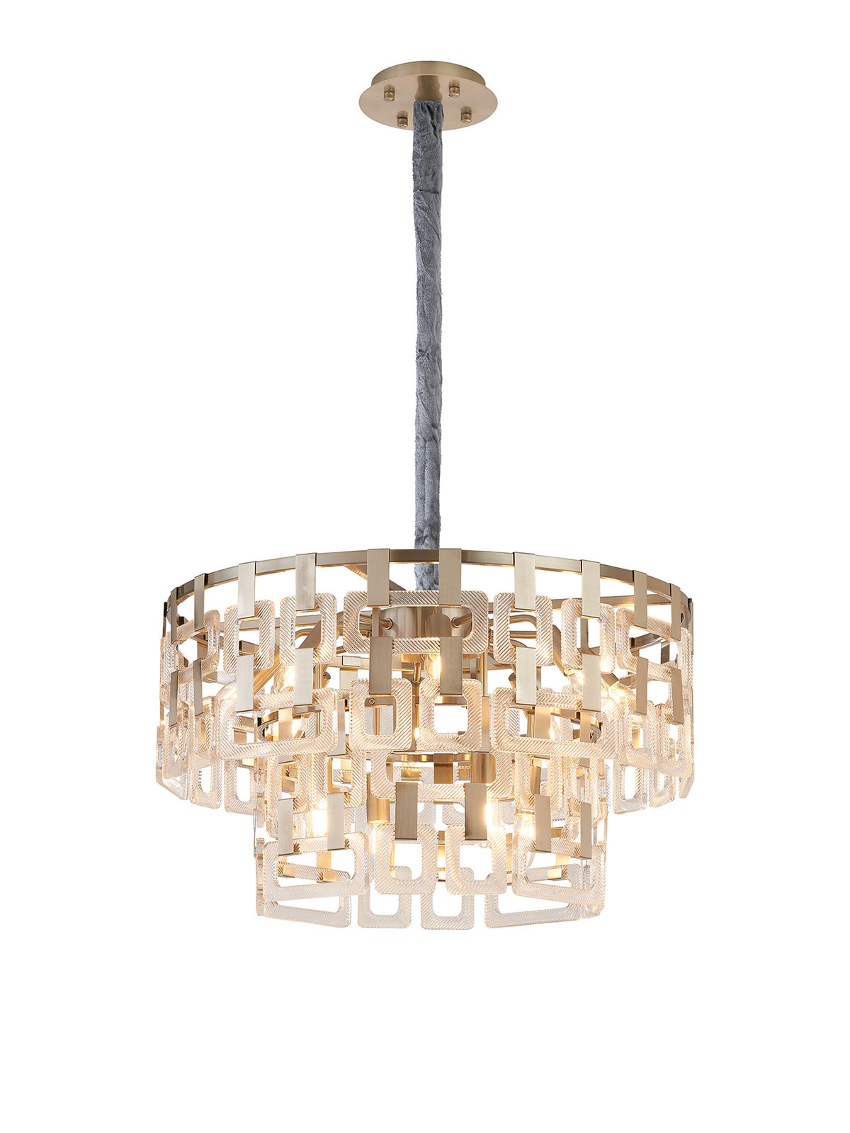 Fabula Ashby 2 Tier Round Pendant Light – Satin Nickel & Clear Glass 62 cm