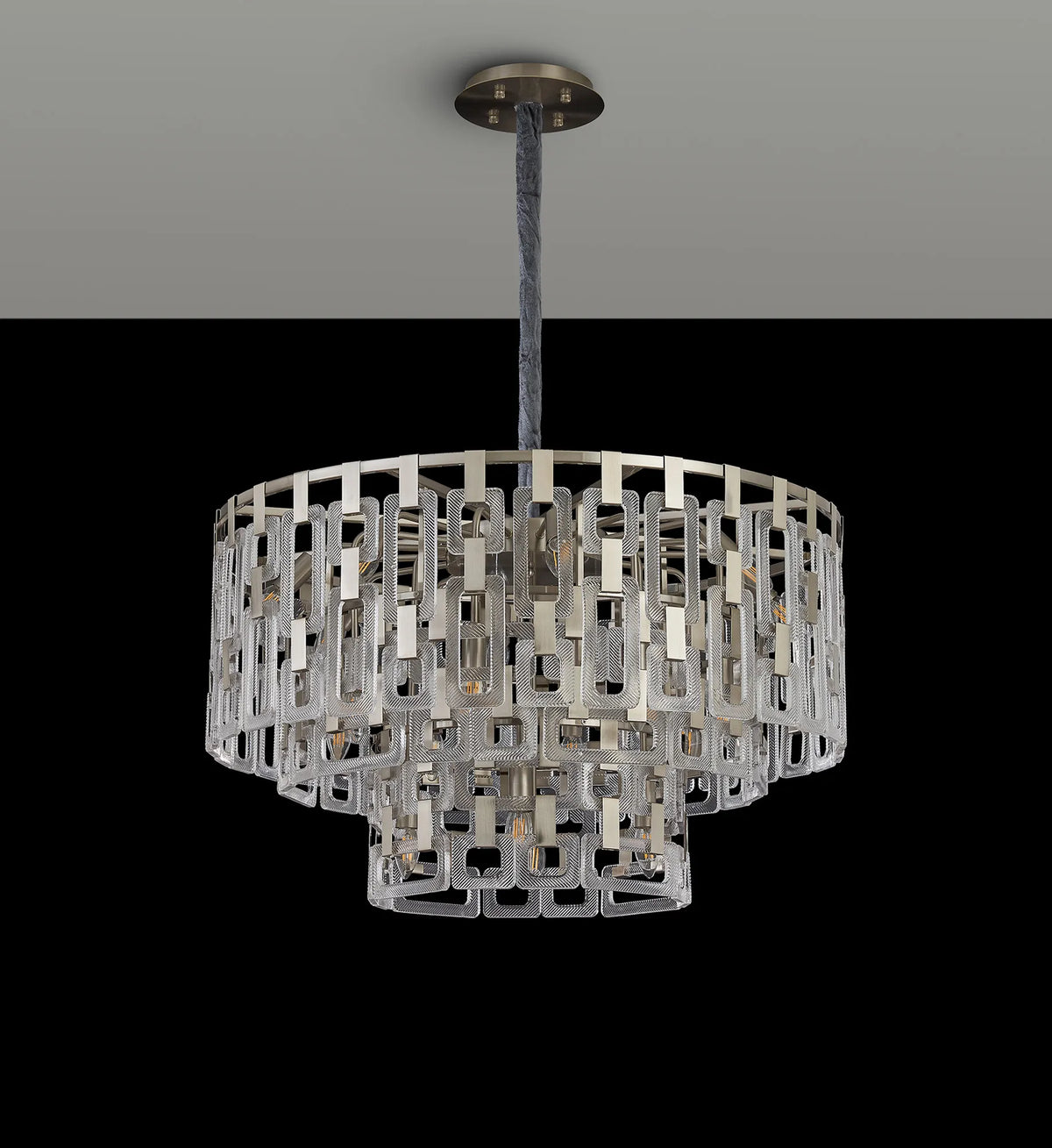 Fabula Ashby 3 Tier Round Pendant Light – Satin Nickel & Clear Glass
