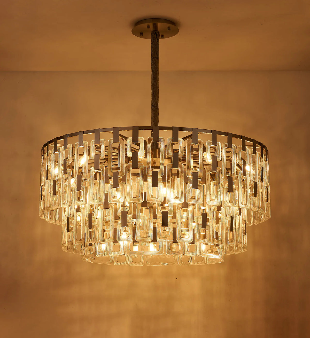 Fabula Ashby 3 Tier Round Pendant Light – Satin Nickel & Clear Glass