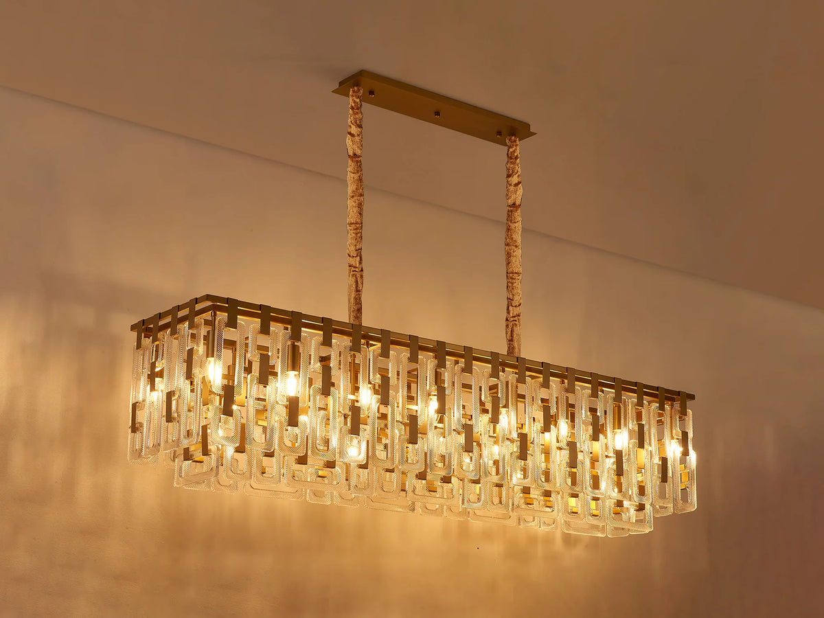 Fabula Ashby Rectangular Pendant Light – Matt Gold & Clear Glass