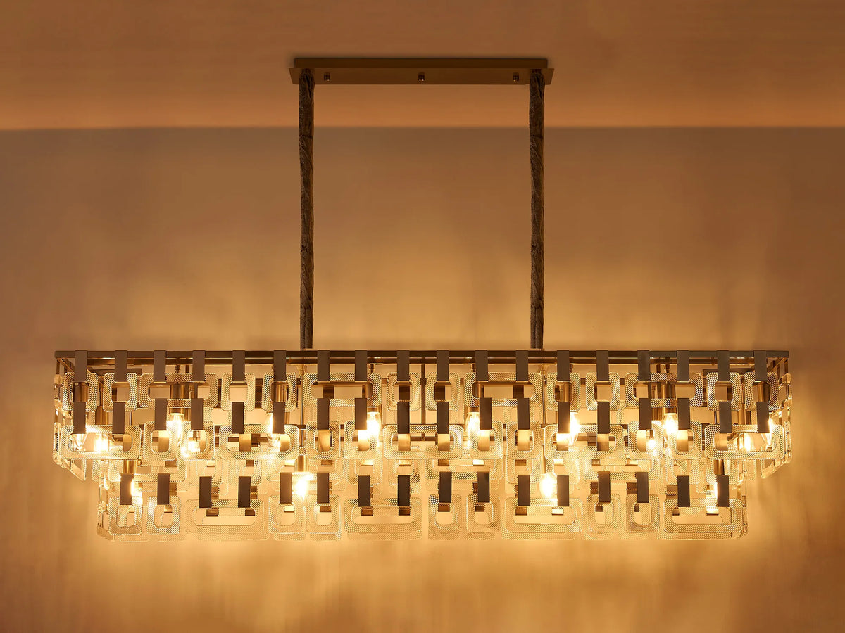 Fabula Ashby Rectangular Pendant Light – Satin Nickel & Clear Glass