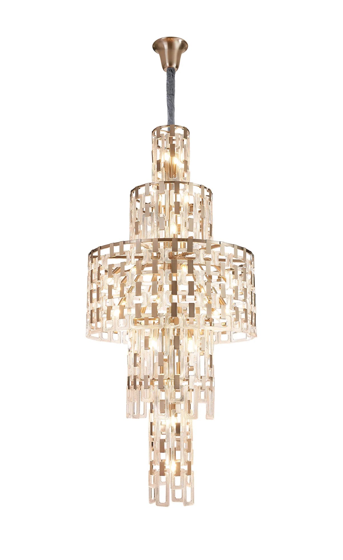 Fabula Ashby Round Tall Pendant Light – 85 cm – Satin Nickel & Clear Glass 85 cm