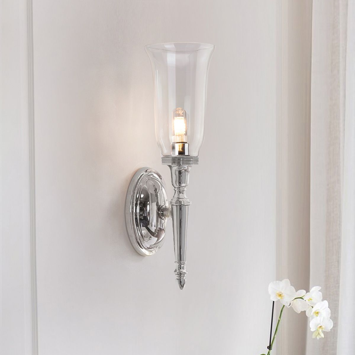 Elstead Dryden Tall Single Bathroom Wall Light - Polished Chrome