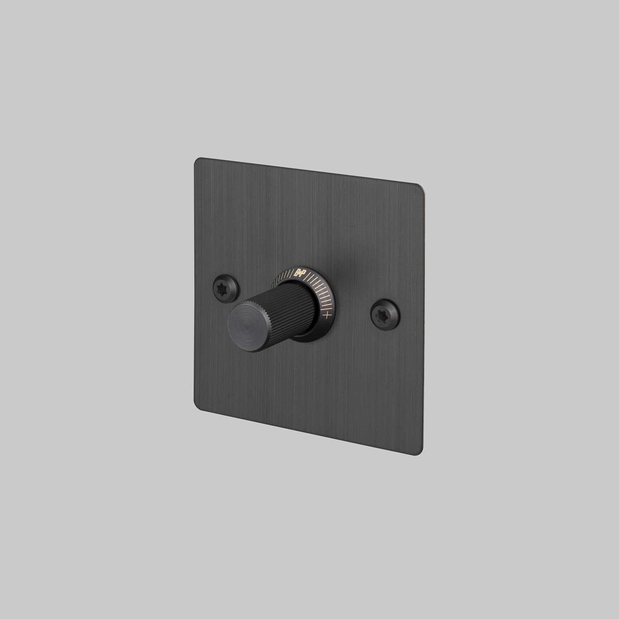 Buster + Punch 1G Dimmer switch, Smoked Bronze plate with Smoked Bronze linear knurl knob, front view