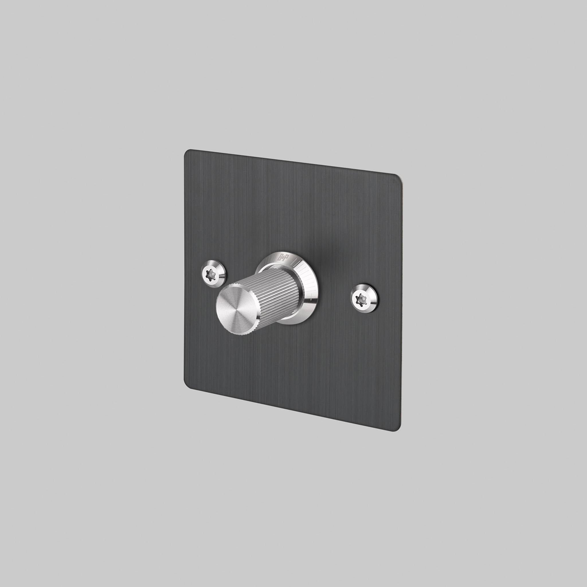 Buster + Punch 1G Dimmer switch, Smoked Bronze plate with Steel linear knurl knob, front view