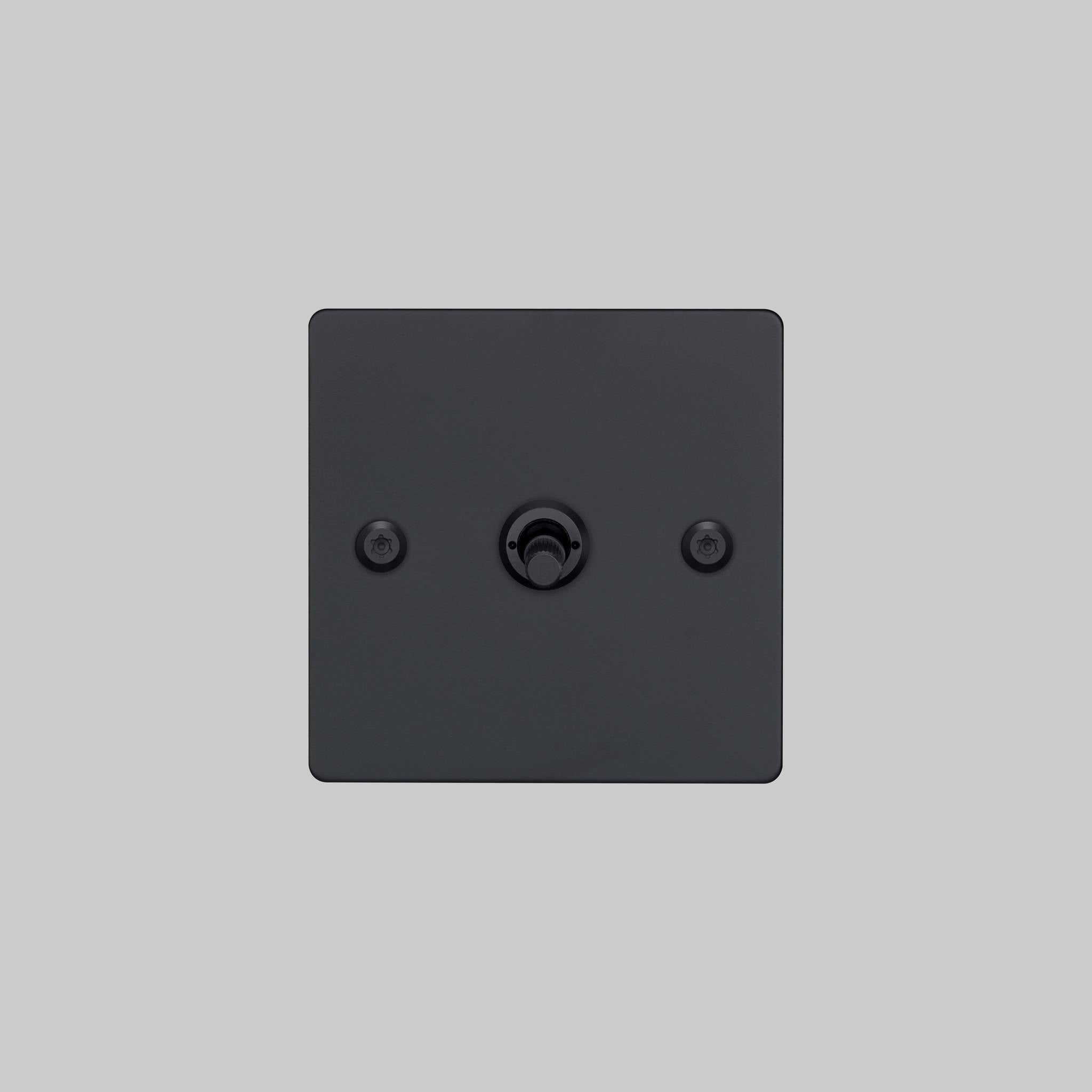 Buster + Punch 1G 2 way toggle switch, Black plate with Black linear knurl toggle arm, elevated angle
