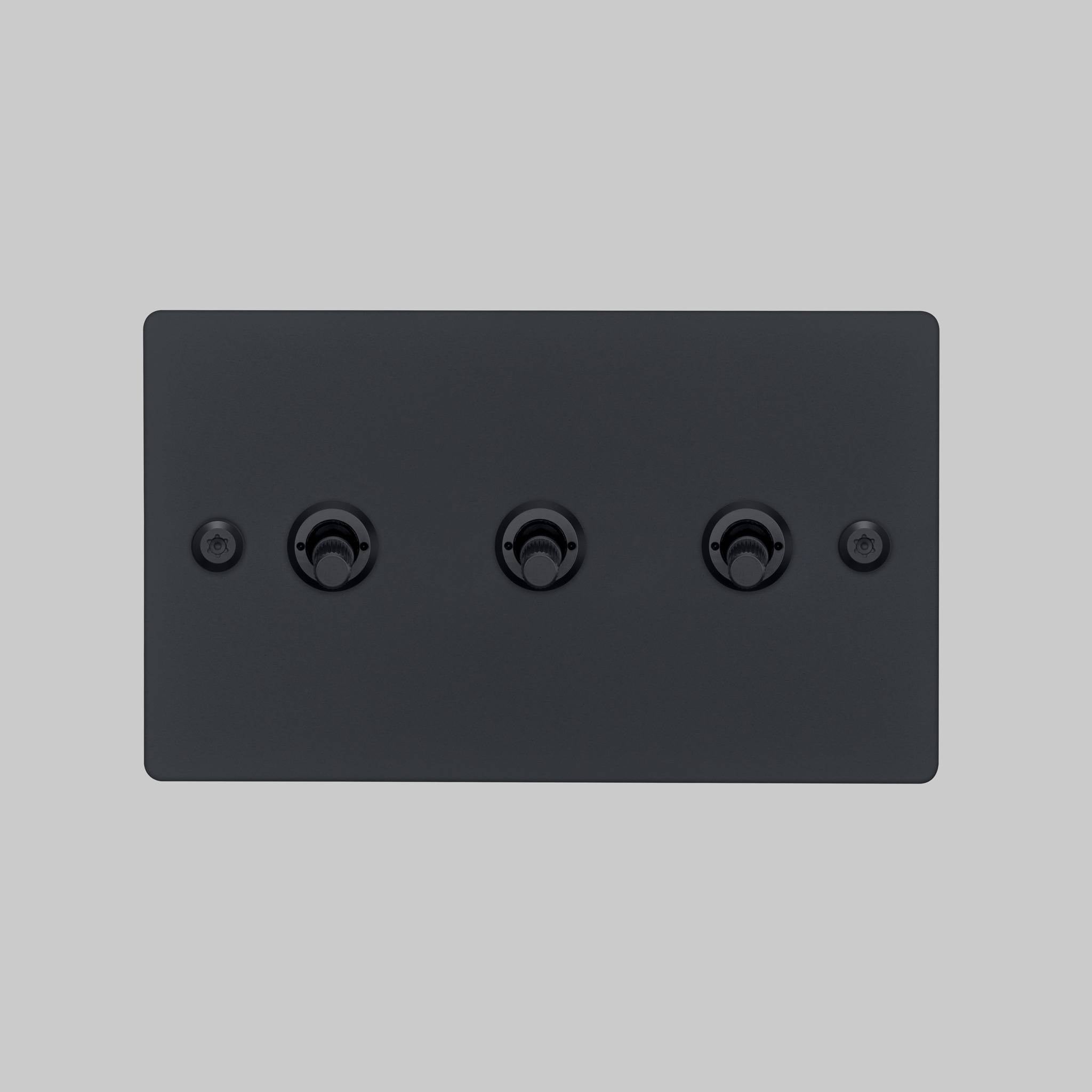Buster + Punch 3G toggle switch, Black plate with Black linear knurl toggle arm, front elevation view
