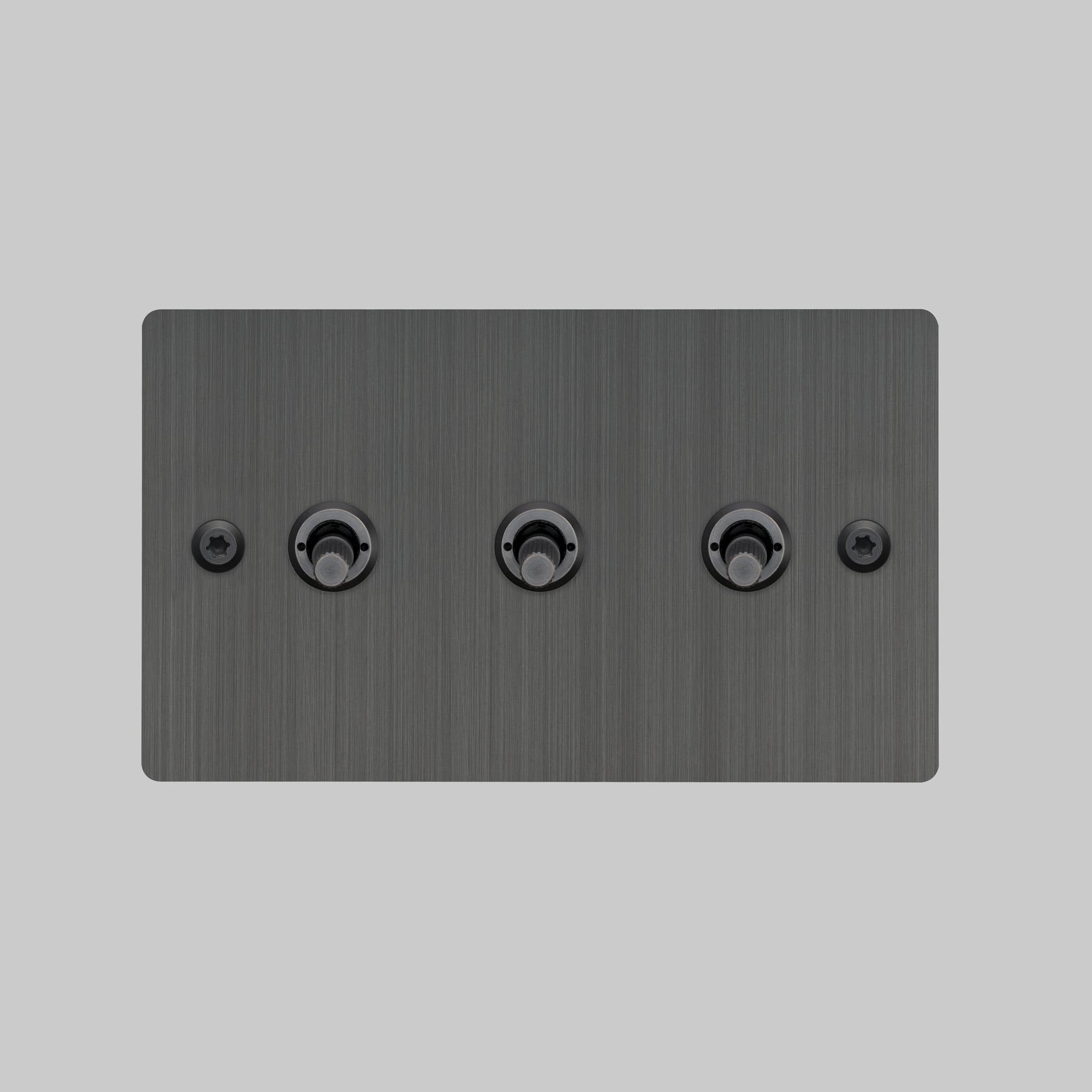 Buster + Punch 3G toggle switch, Smoked Bronze plate with Smoked Bronze linear knurl toggle arm, front elevation view