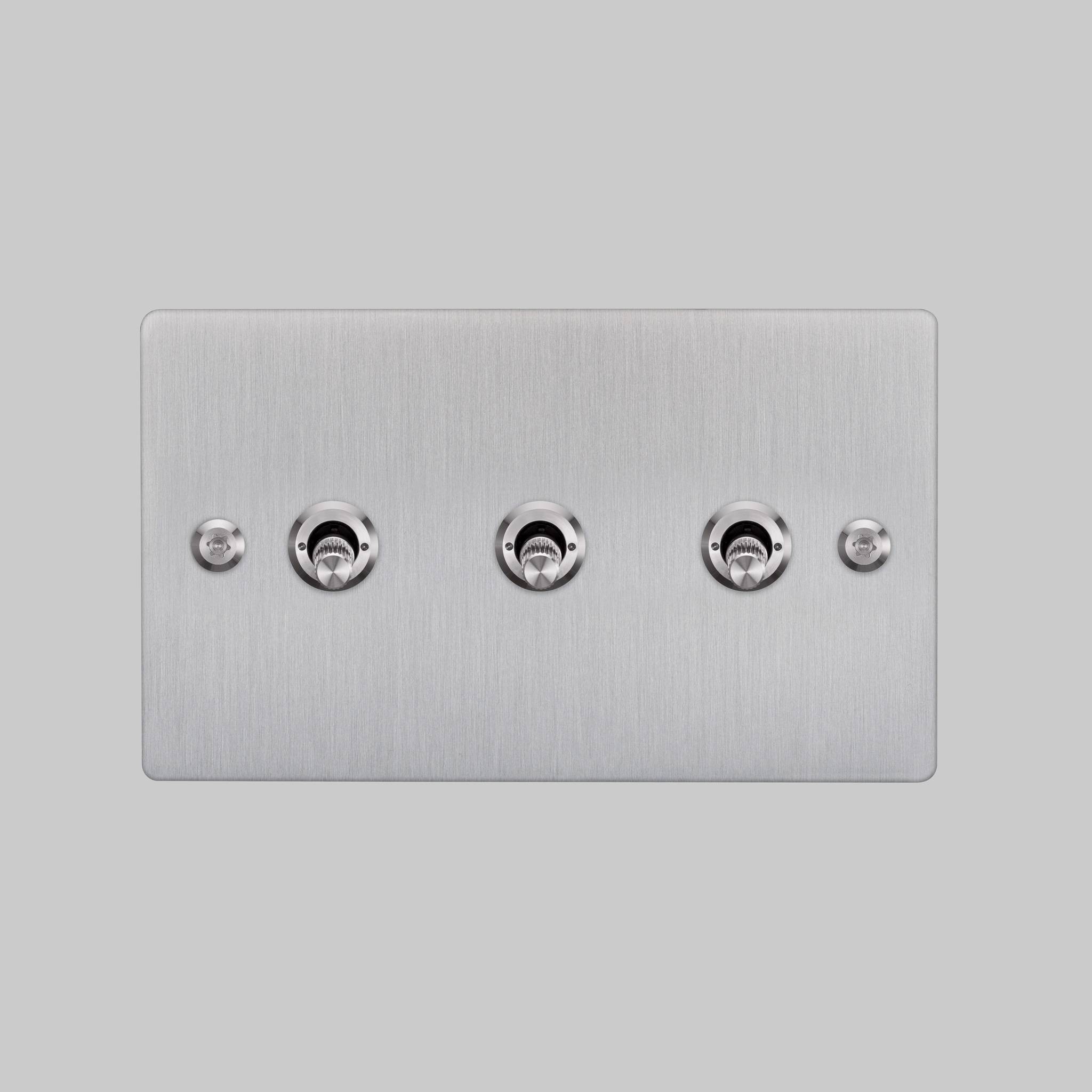 Buster + Punch 3G 2-way toggle switch, Steel plate with Steel linear knurl toggle arm, elevated angle