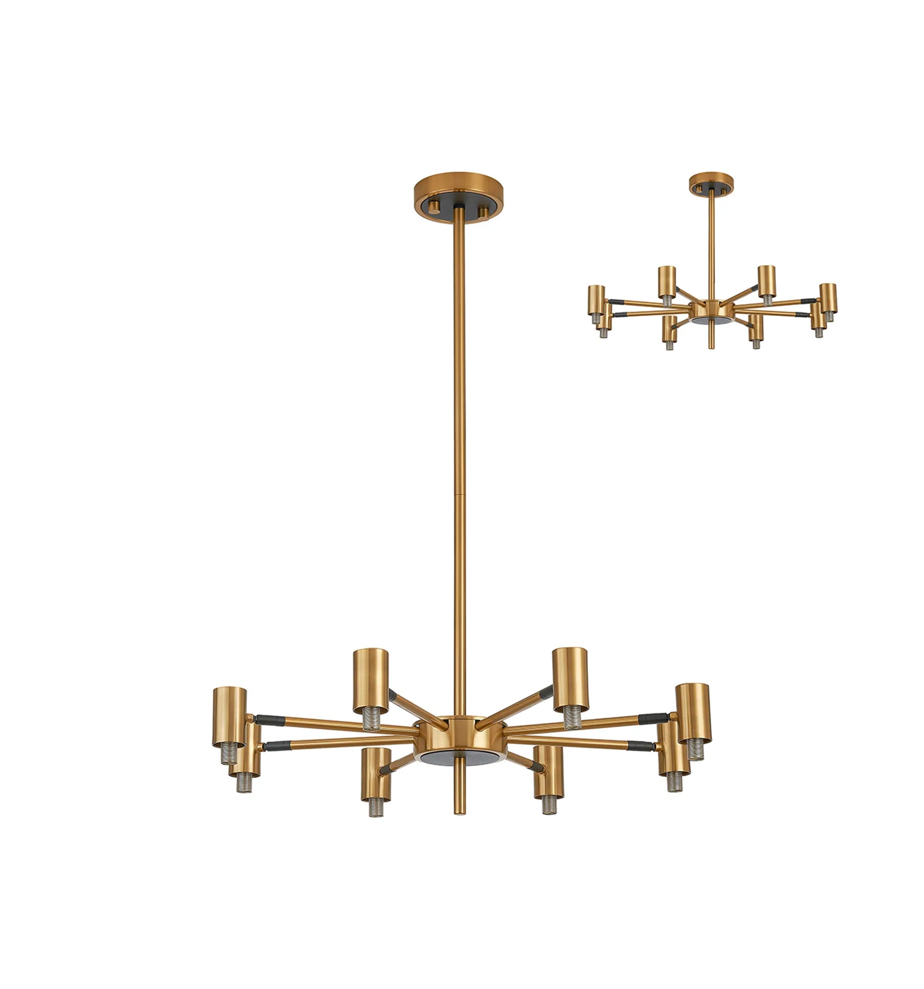 Bradley Fixed Pendant & Semi Flush Adjustable Arms 8 Light - Brass & Black
