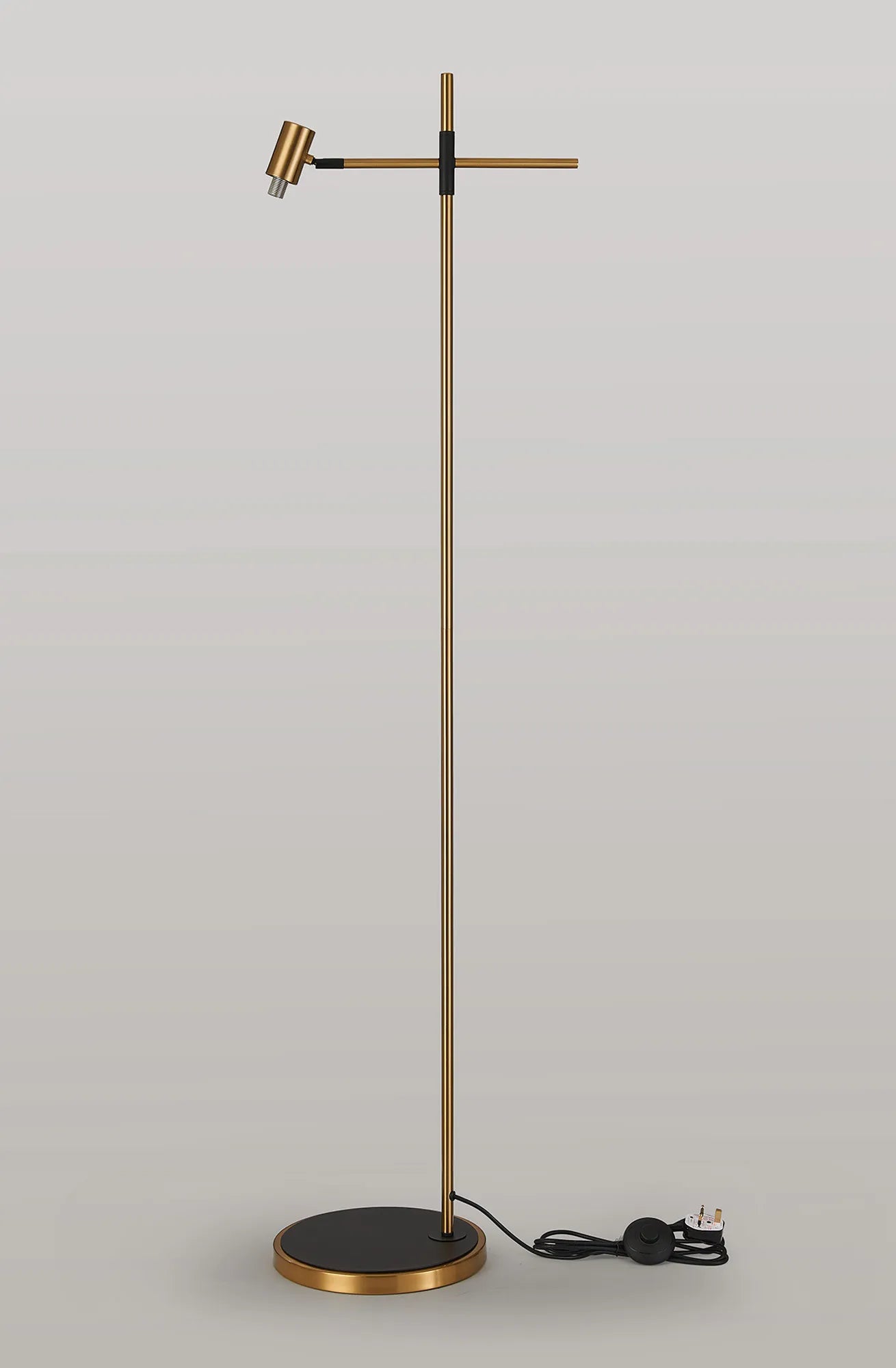 Bradley Floor Light - Adjustable Arm without Shade - Brass & Black