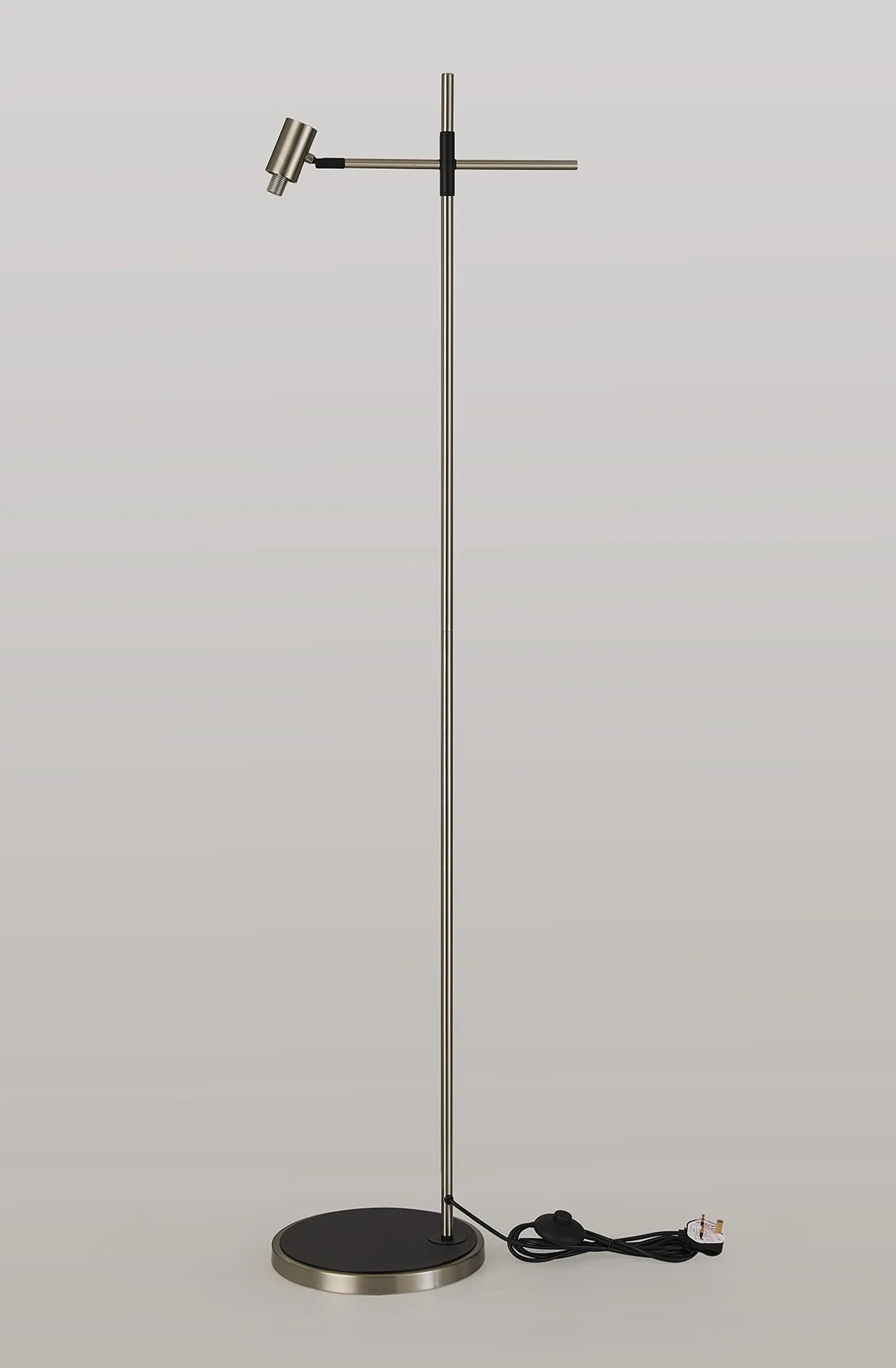 Bradley Floor Light - Adjustable Arm without Shade - Satin Nickel & Black