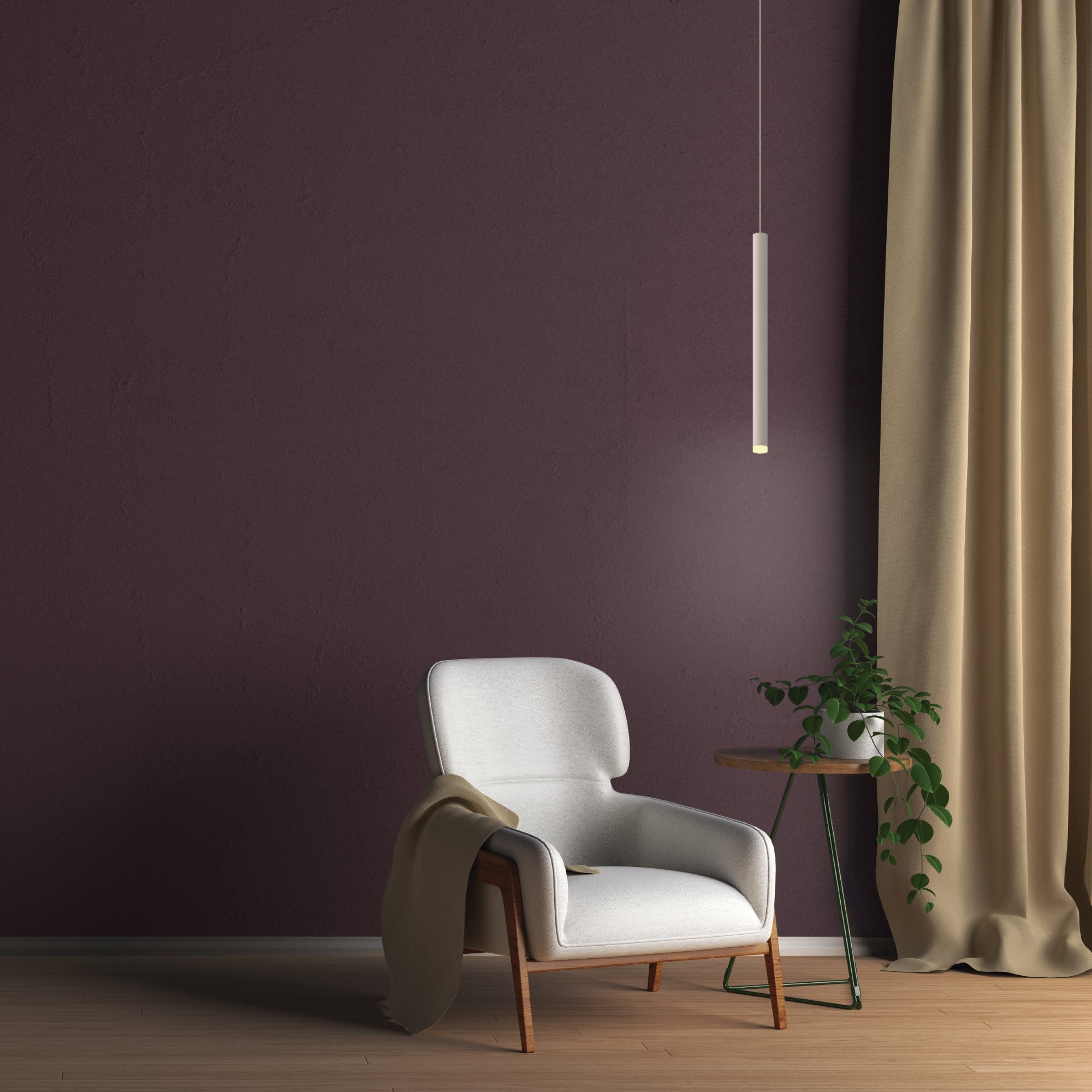Mantra Cala 52cm Tube 1 Light Pendant 6W LED - Sand White