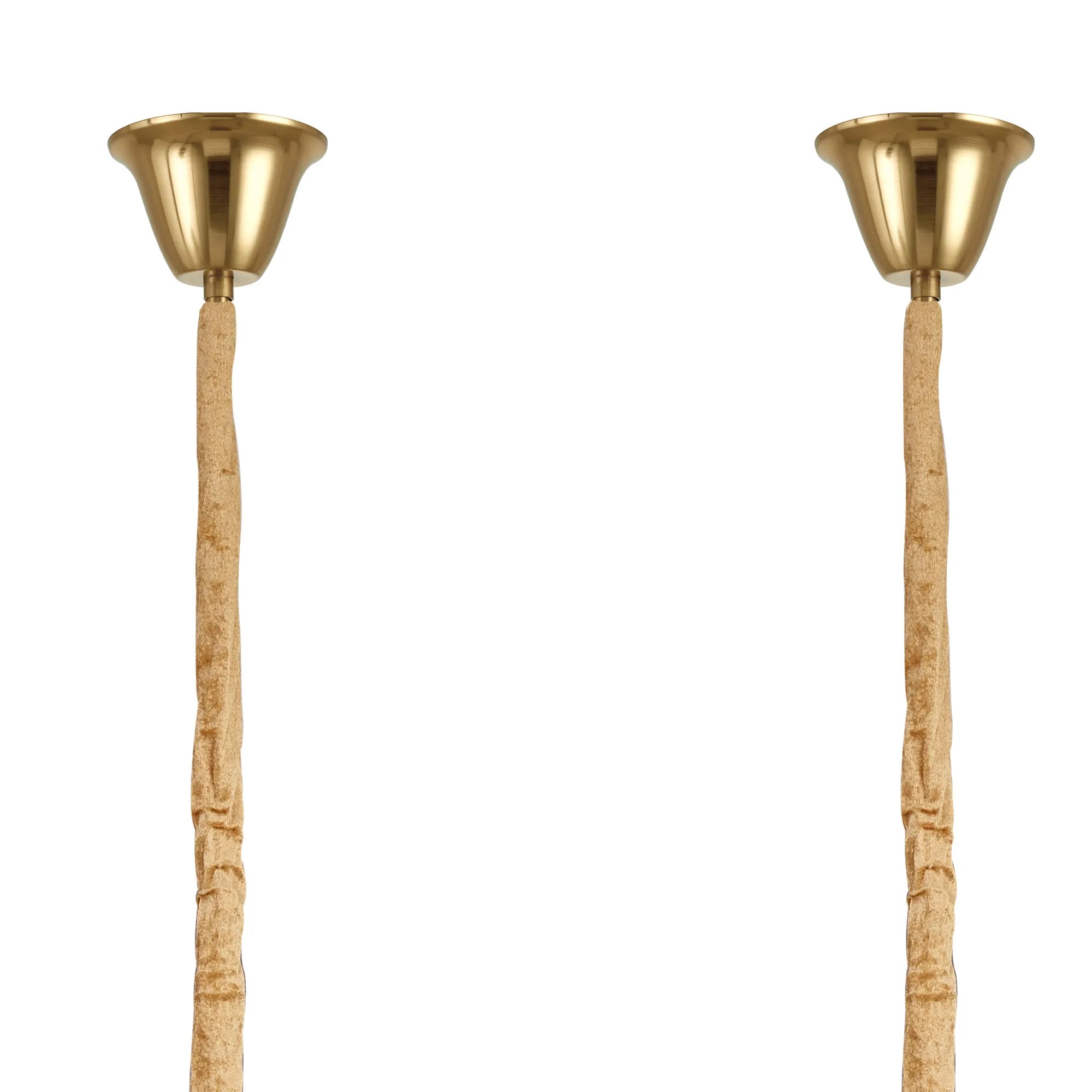 Cedar 200 x 40cm Linear Pendant With Bell Cup 10 Light - Brass & Cognac Sculpted Glass