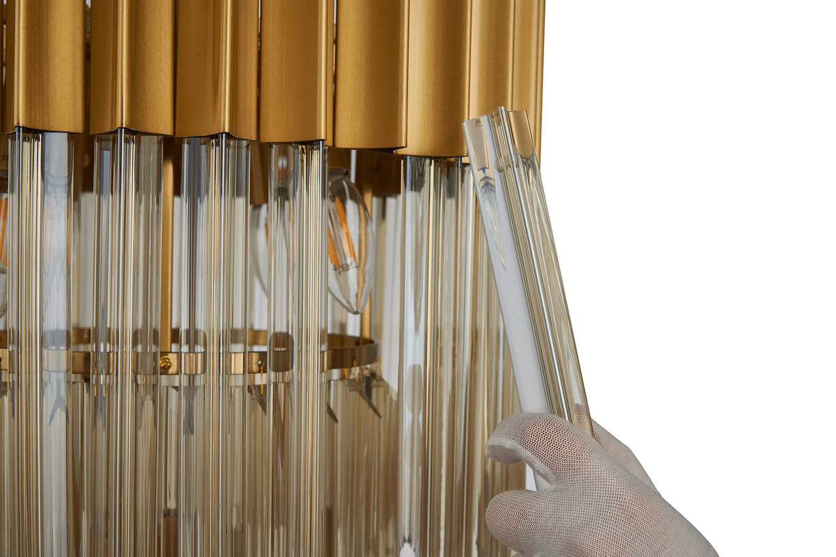 Fabula Cedar Round 3 Tier 8 Light E14 Pendant Light – 40 cm – Brass & Cognac Sculpted Glass