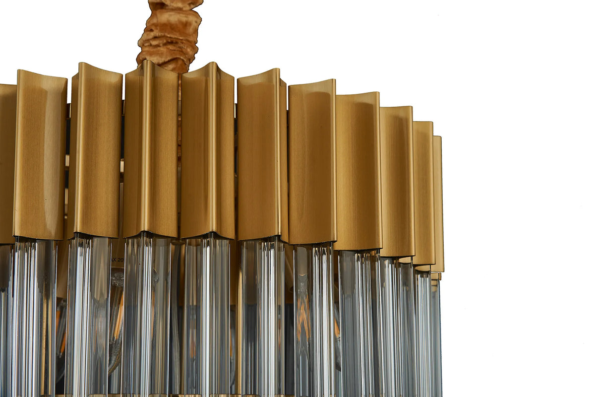 Fabula Cedar Round 3 Tier 8 Light E14 Pendant Light – 40 cm – Brass & Clear Sculpted Glass
