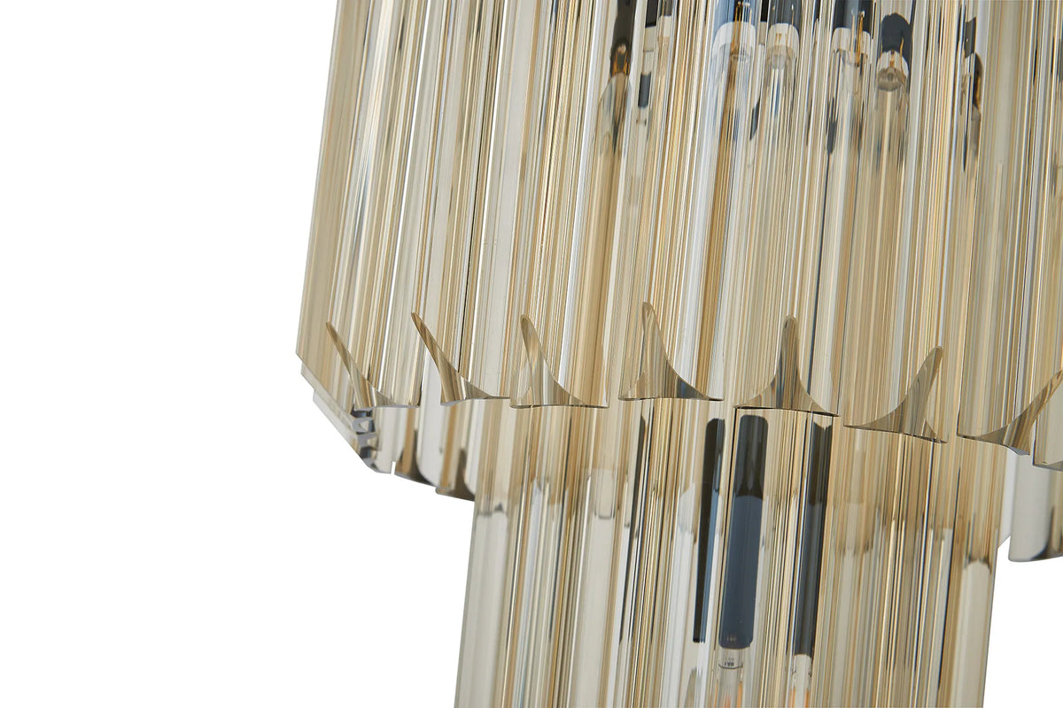 Fabula Cedar Round 3 Tier 8 Light E14 Pendant Light – 40 cm – Matt Black & Cognac Sculpted Glass
