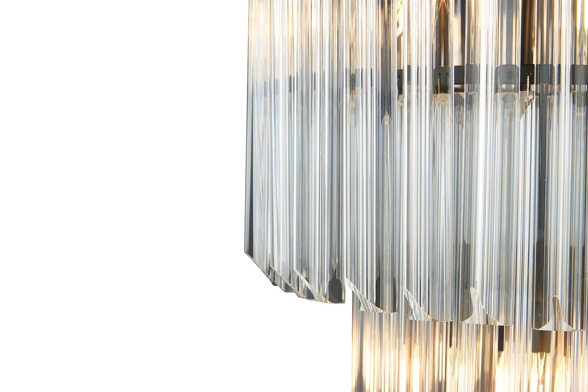 Fabula Cedar Round 3 Tier 8 Light E14 Pendant Light – 40 cm – Matt Black & Clear Sculpted Glass