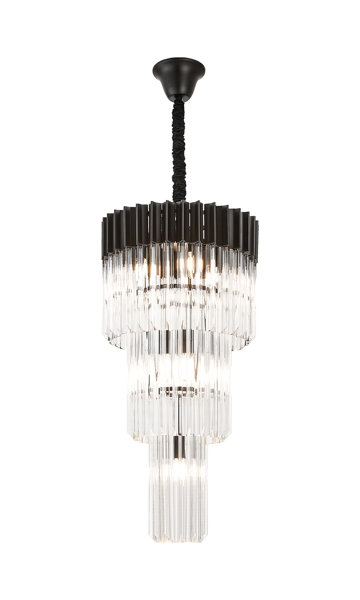 Fabula Cedar Round 3 Tier 8 Light E14 Pendant Light – 40 cm – Matt Black & Clear Sculpted Glass 40 cm