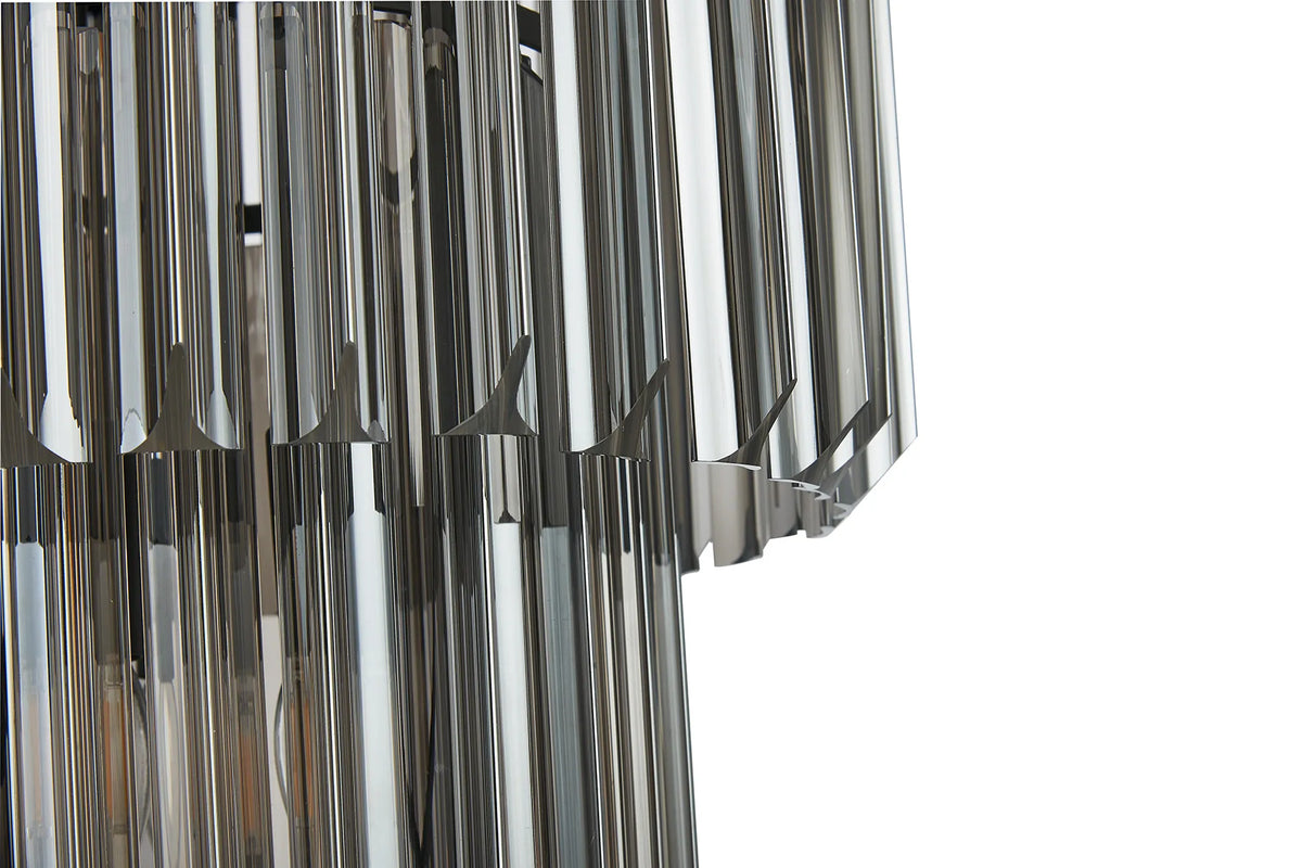 Fabula Cedar Round 3 Tier 8 Light E14 Pendant Light – 40 cm – Matt Black & Smoked Sculpted Glass