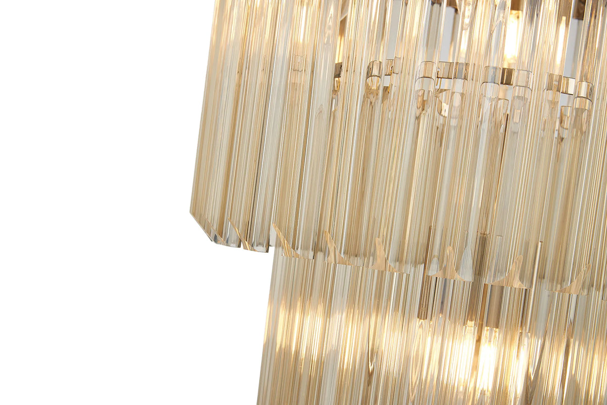 Fabula Cedar Round 3 Tier 8 Light E14 Pendant Light – 40 cm – Polished Nickel & Cognac Sculpted Glass