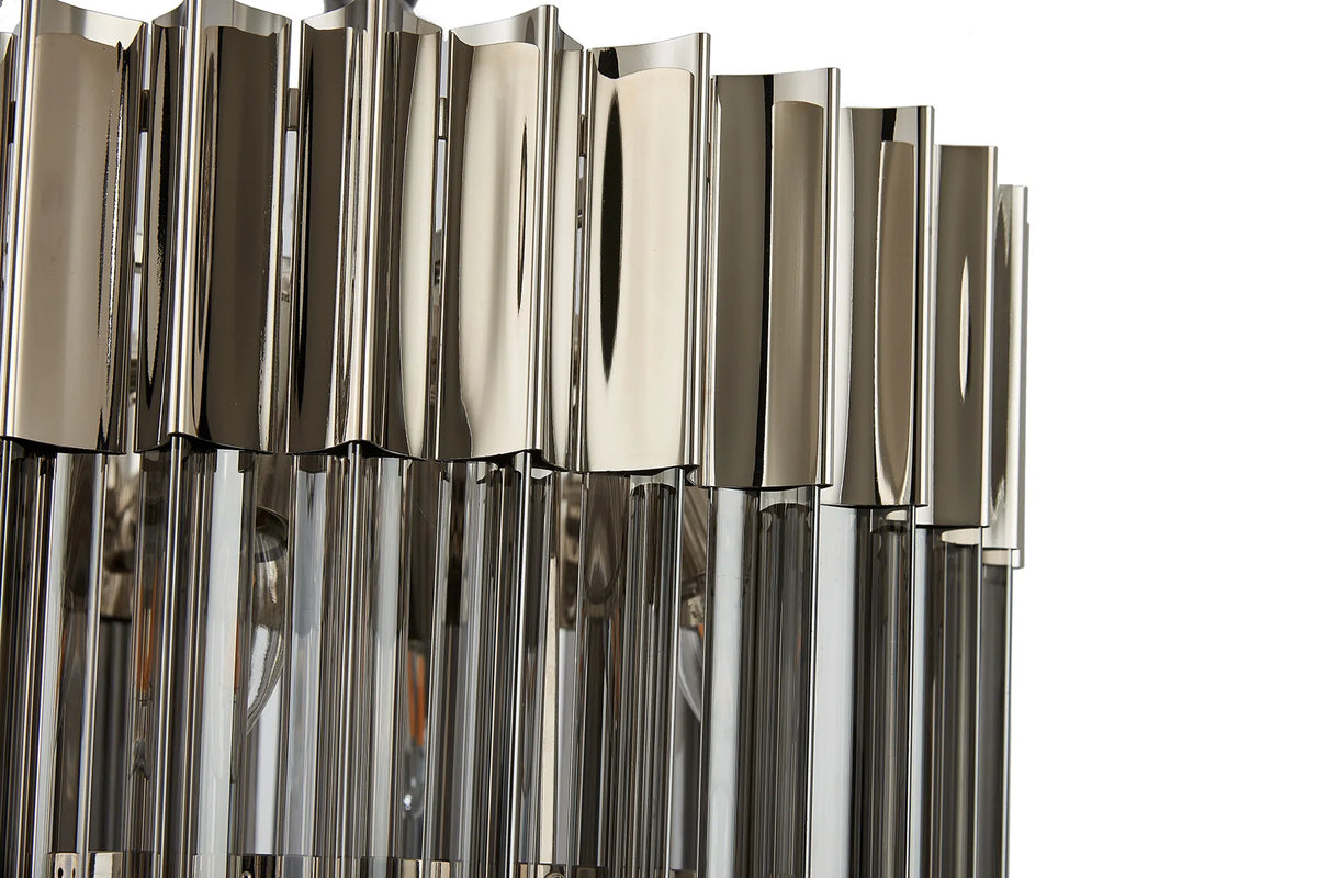 Fabula Cedar Round 3 Tier 8 Light E14 Pendant Light – 40 cm – Polished Nickel & Smoked Sculpted Glass
