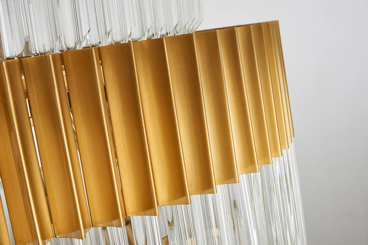 Fabula Cedar Diamond Round 9 Tier 42 Light E14 Pendant Light – 90 cm – Brass & Clear Sculpted Glass