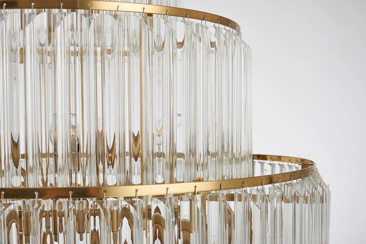 Fabula Cedar Diamond Round 9 Tier 42 Light E14 Pendant Light – 90 cm – Brass & Clear Sculpted Glass