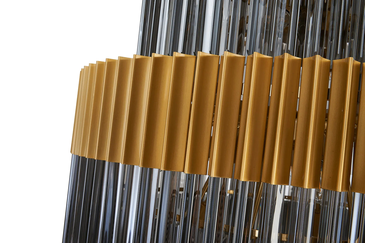 Fabula Cedar Diamond Round 9 Tier 42 Light E14 Pendant Light – 90 cm – Brass & Smoked Sculpted Glass