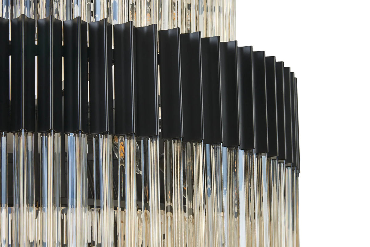Fabula Cedar Diamond Round 9 Tier 42 Light E14 Pendant Light – 90 cm – Matt Black & Cognac Sculpted Glass