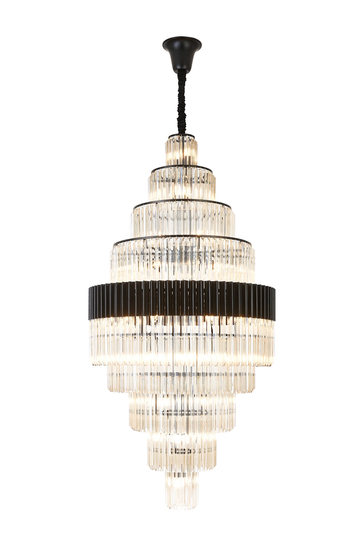 Fabula Cedar Diamond Round 9 Tier 42 Light E14 Pendant Light – 90 cm – Matt Black & Cognac Sculpted Glass 90 cm