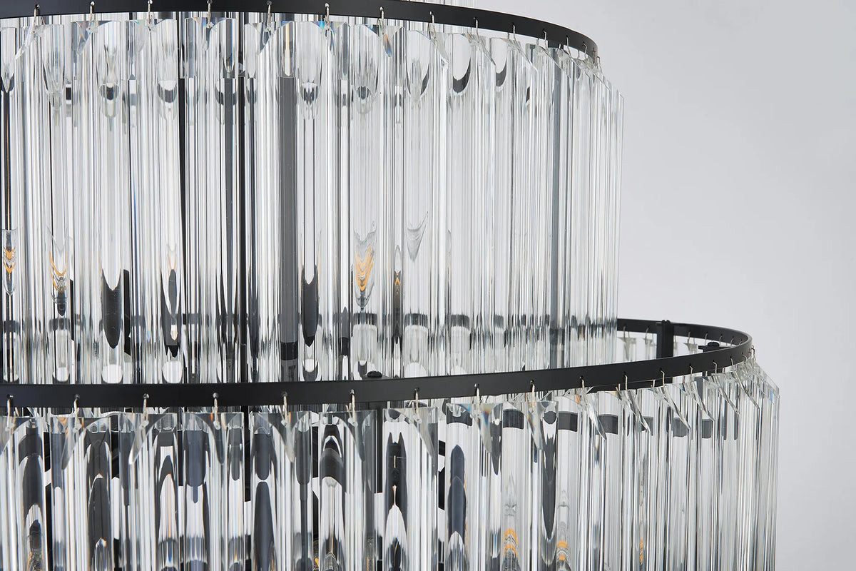 Fabula Cedar Diamond Round 9 Tier 42 Light E14 Pendant Light – 90 cm – Matt Black & Clear Sculpted Glass