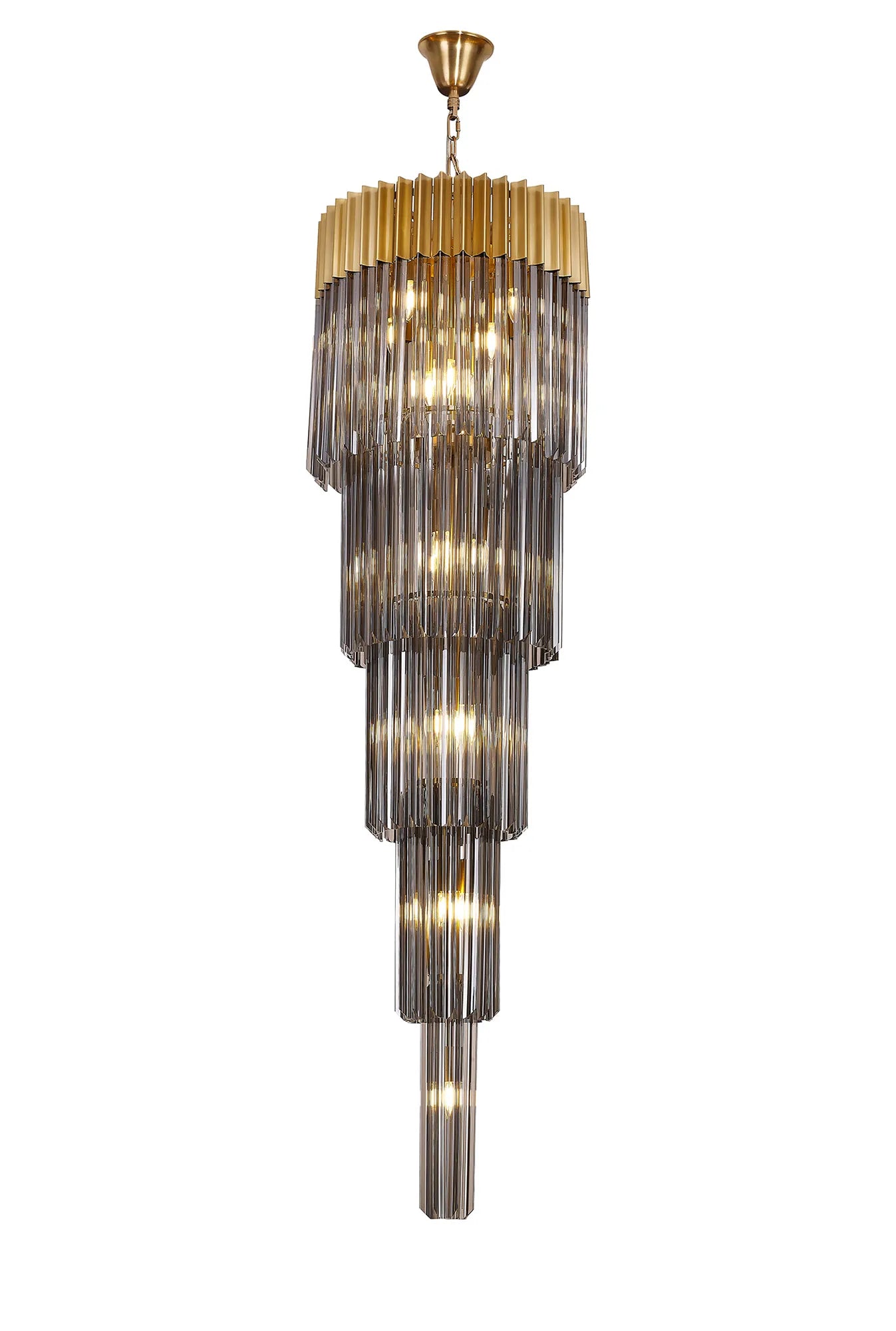 Cedar 50cm 5 Tier Pendant 18 Light - Brass & Smoked