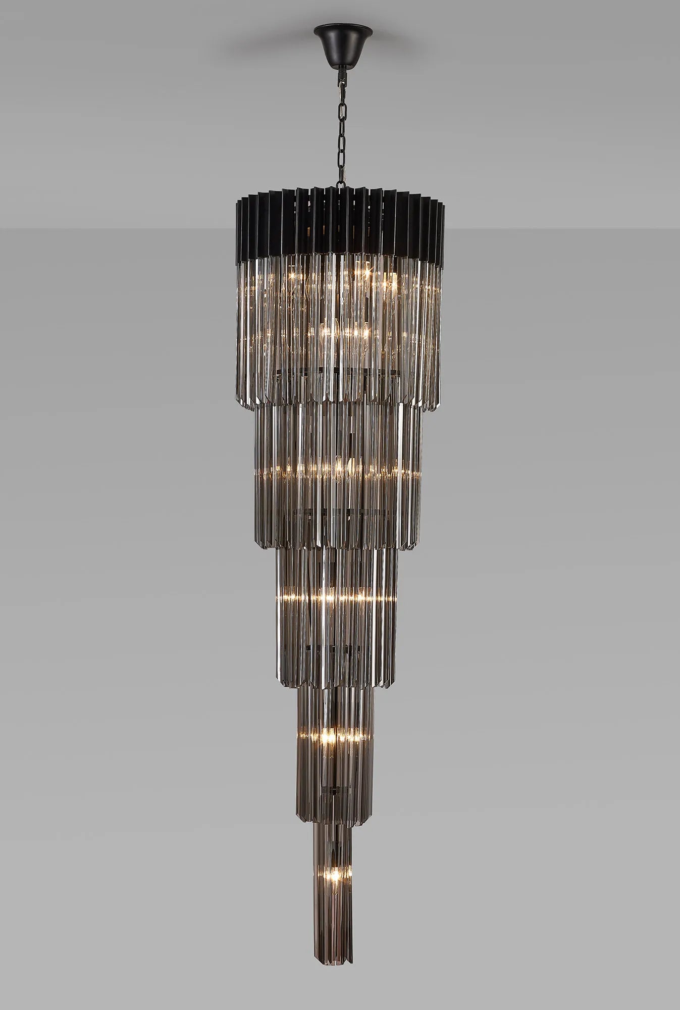Cedar 50cm 5 Tier Pendant 18 Light - Matt Black & Smoked