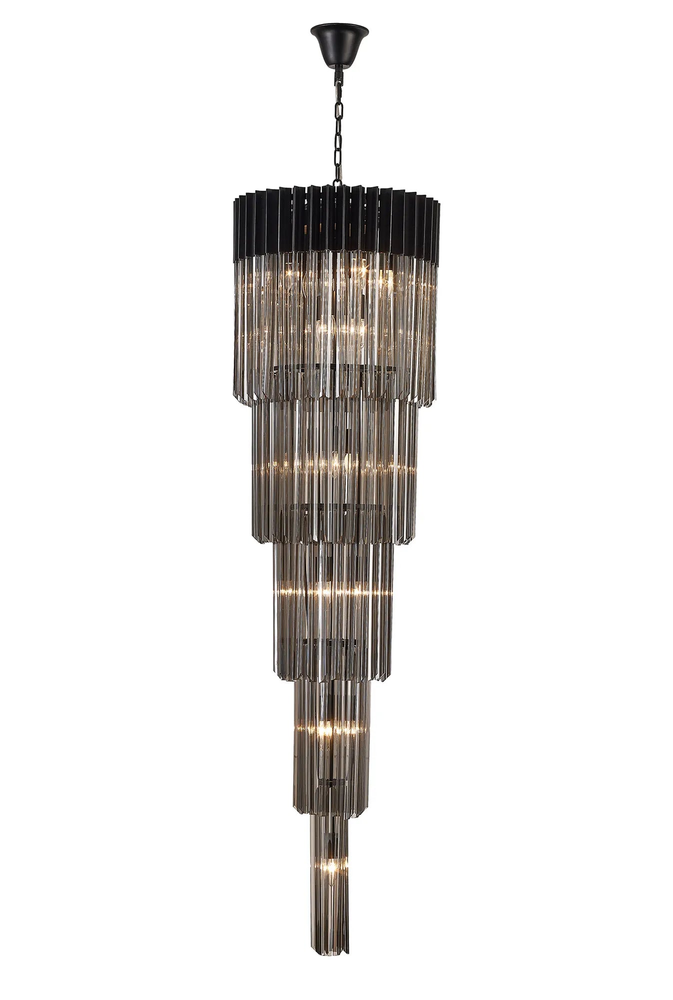 Cedar 50cm 5 Tier Pendant 18 Light - Matt Black & Smoked