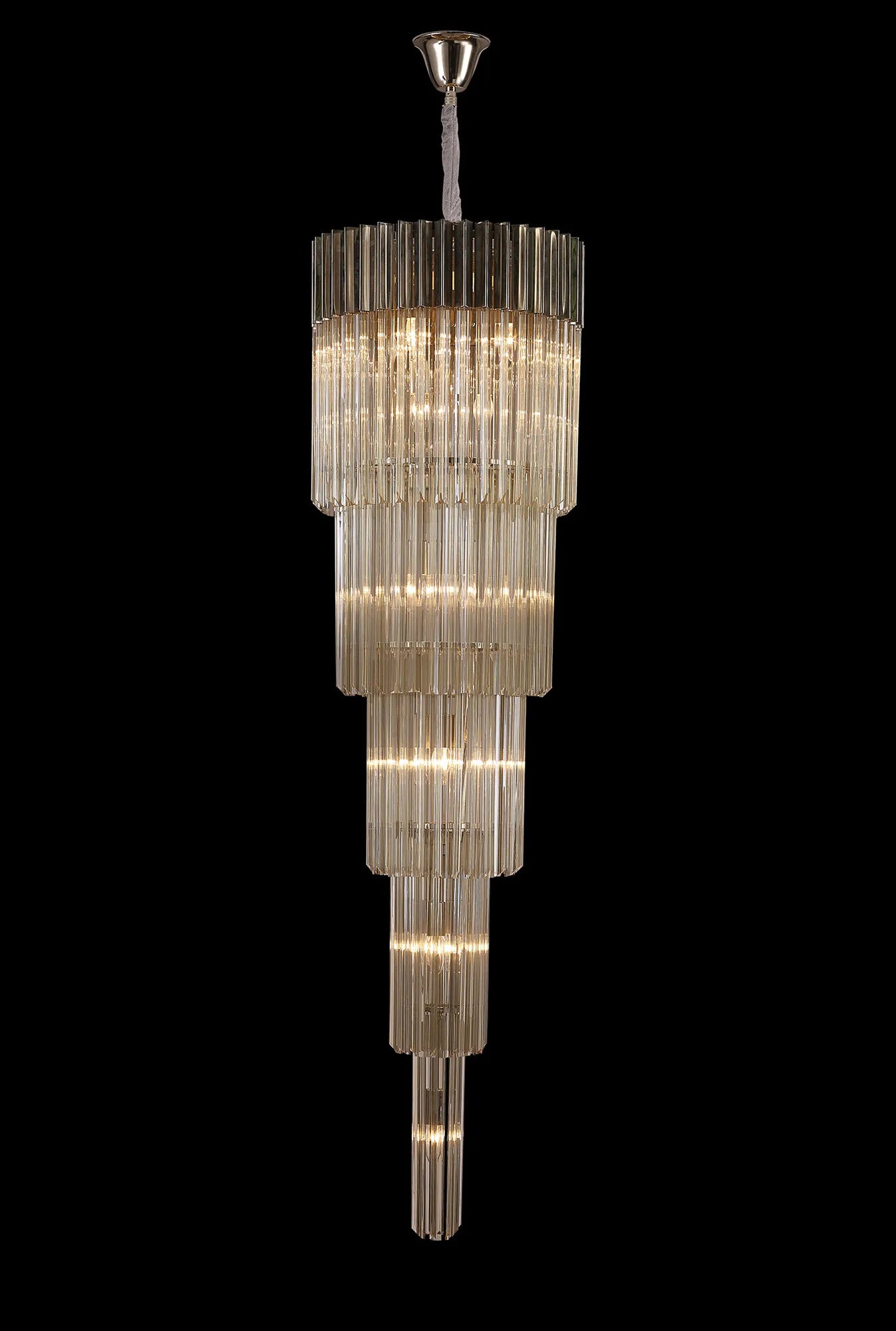 Cedar 50cm 5 Tier Pendant 18 Light - Polished Nickel & Cognac