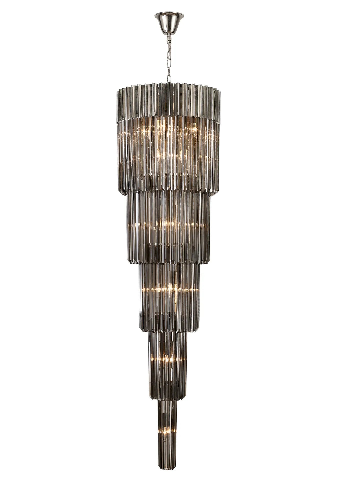 Cedar 50cm 5 Tier Pendant 18 Light - Polished Nickel & Smoked