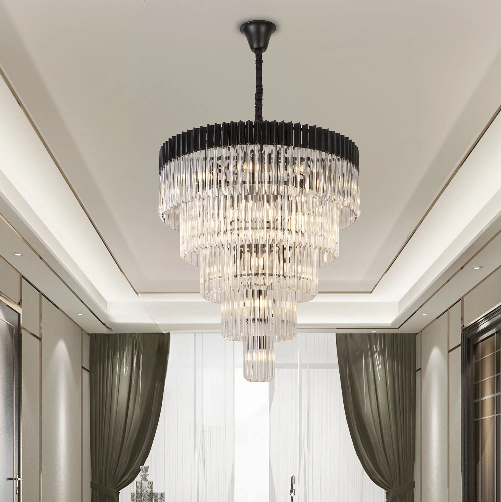 Cedar 96cm 5-Tier Pendant 23 Light - Matt Black & Clear
