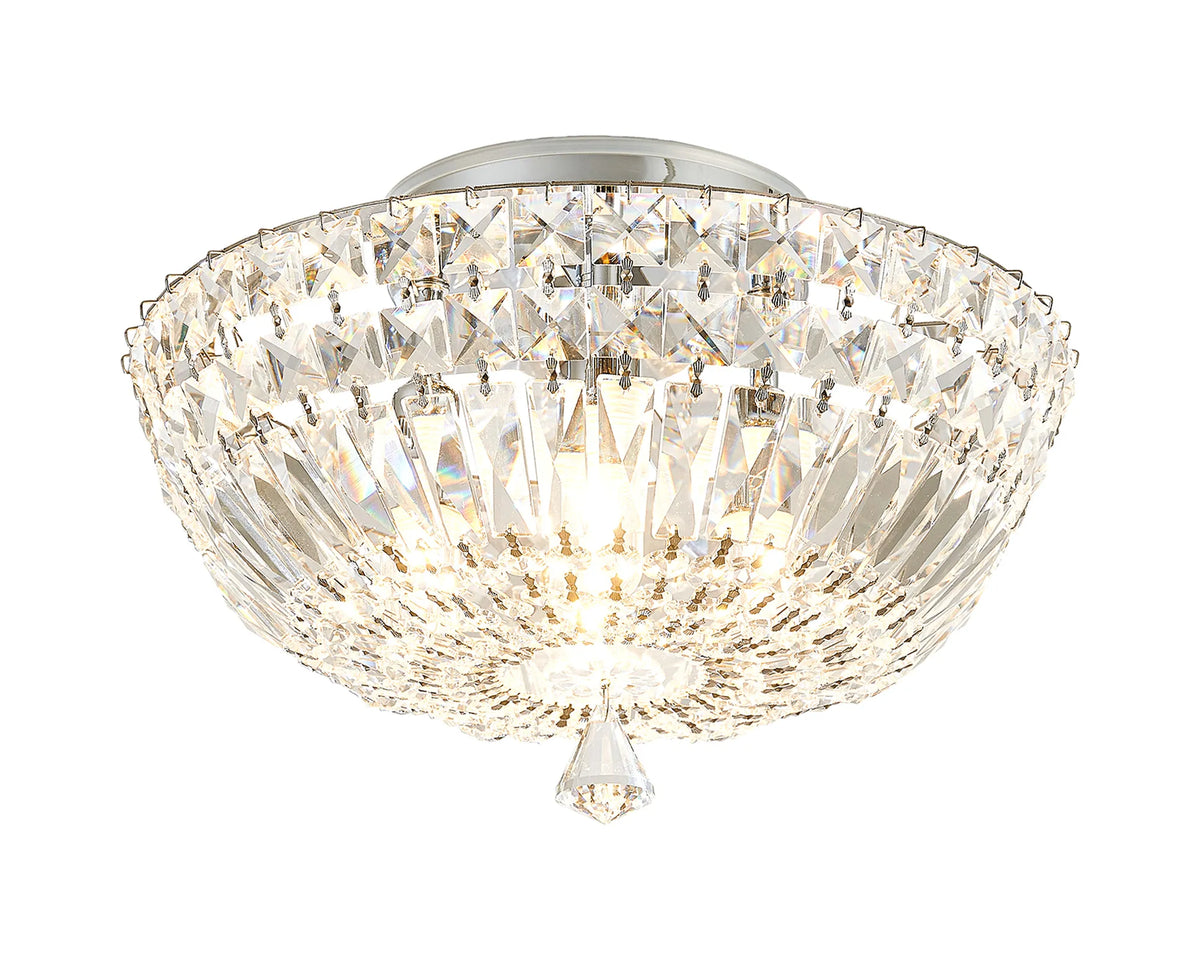 Fabula Cora Flush Ceiling Light – 31 cm – Polished Chrome & Crystal – IP44 31 cm